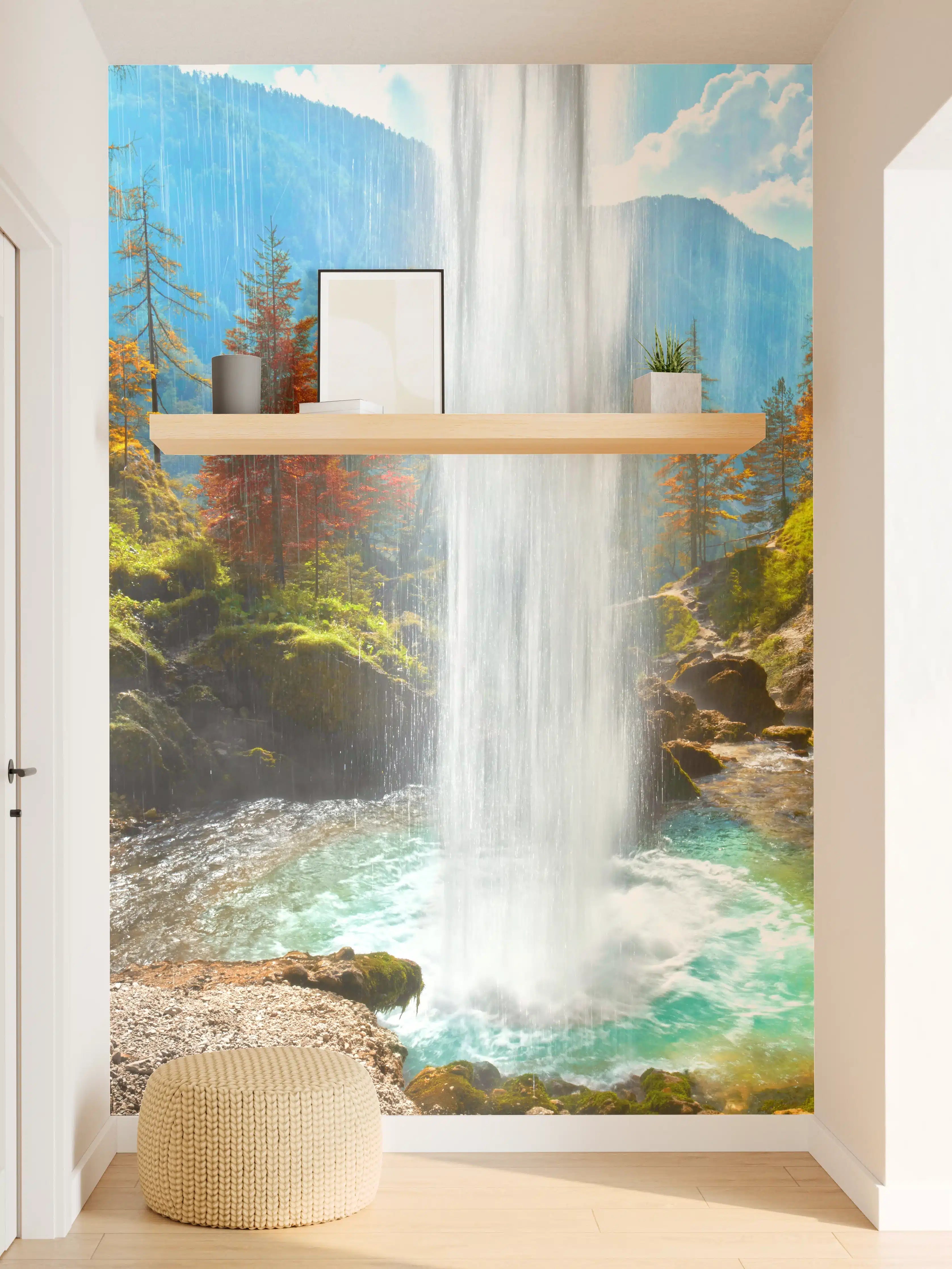 Wandverkleidung Flur - Naturwasserfall inmitten des Waldes