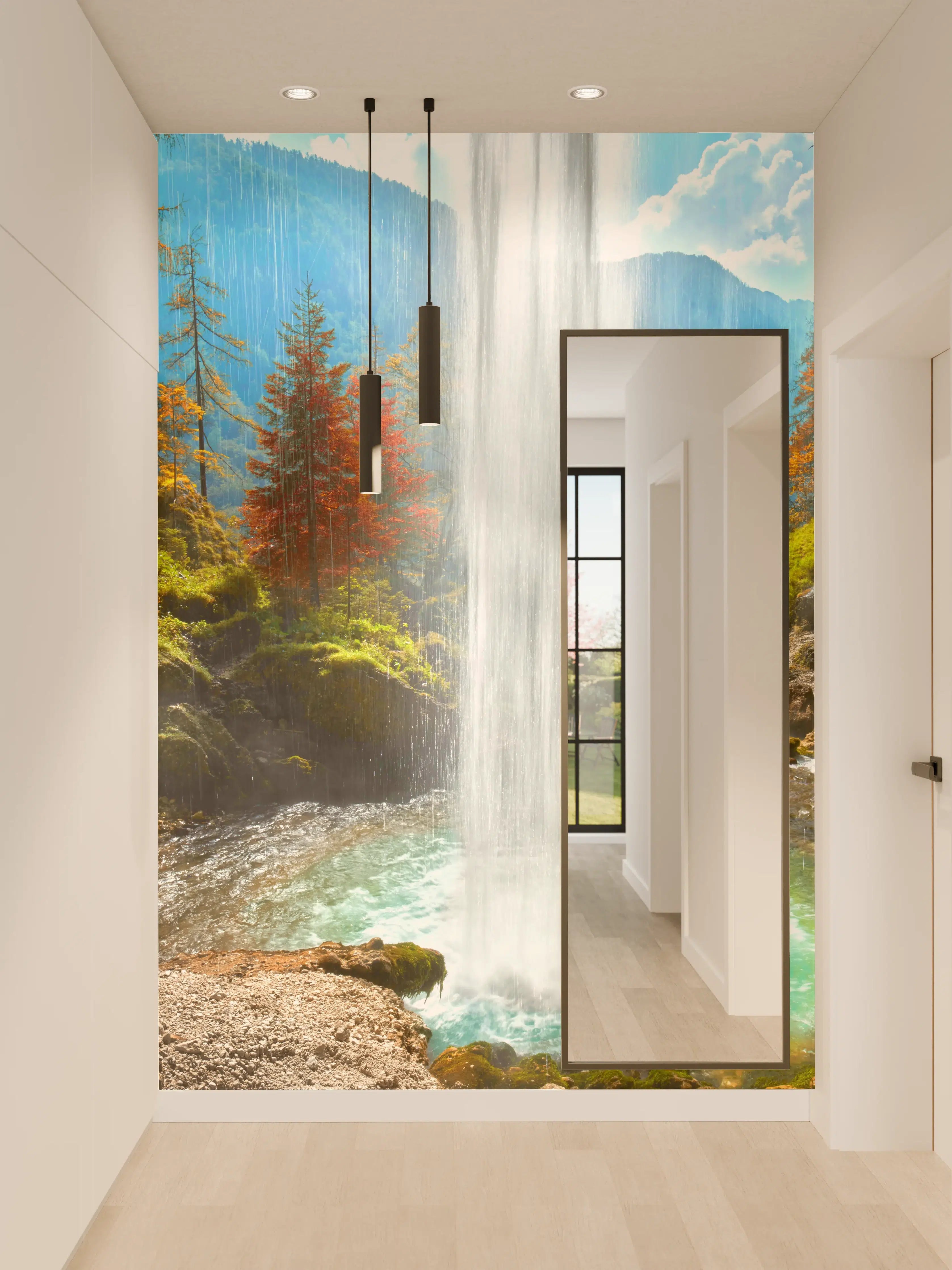 Wandverkleidung Flur - Naturwasserfall inmitten des Waldes