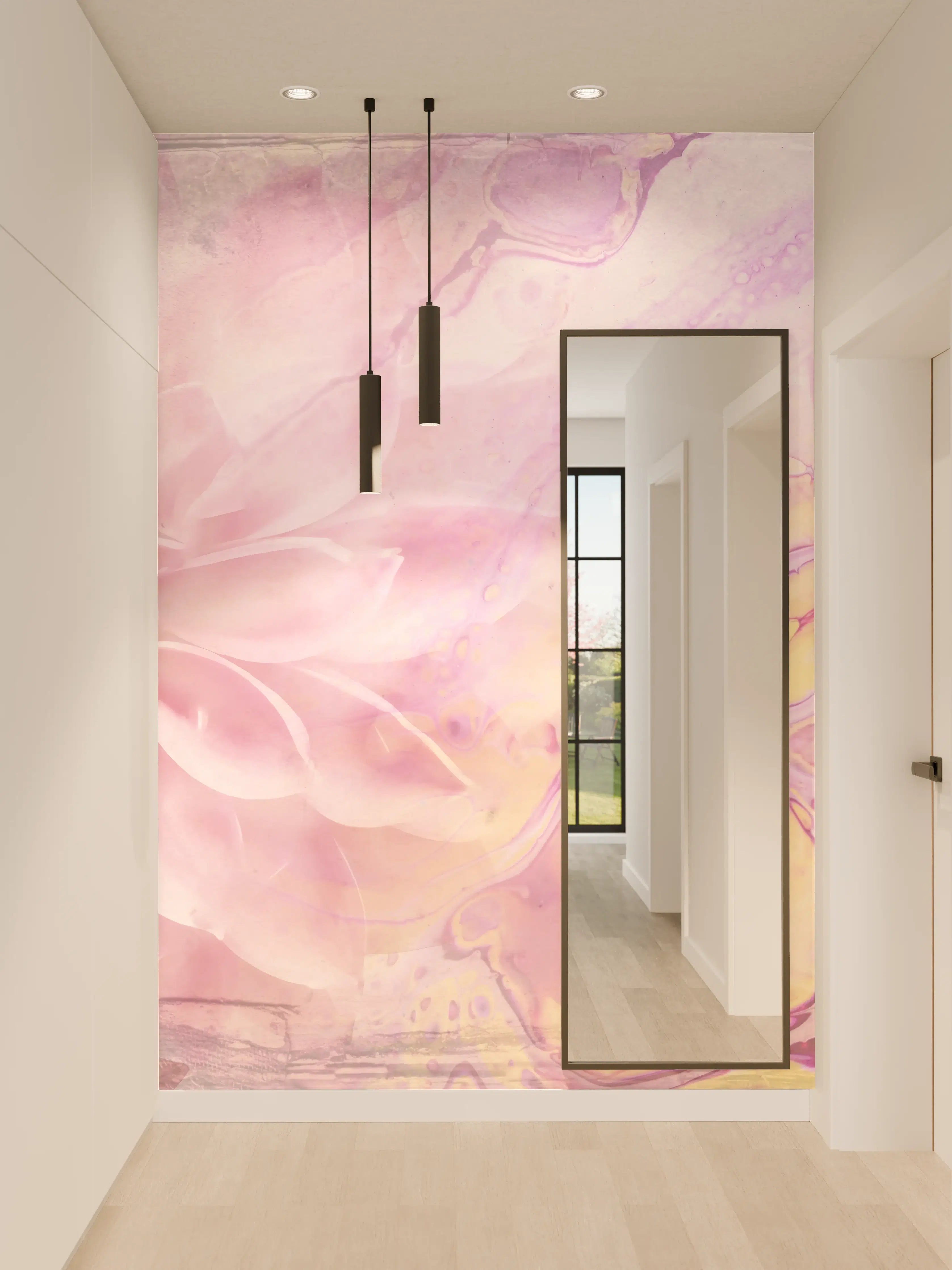 Wandverkleidung Flur - Nebelhafte Wasserfarben mit blühenden Grautönen