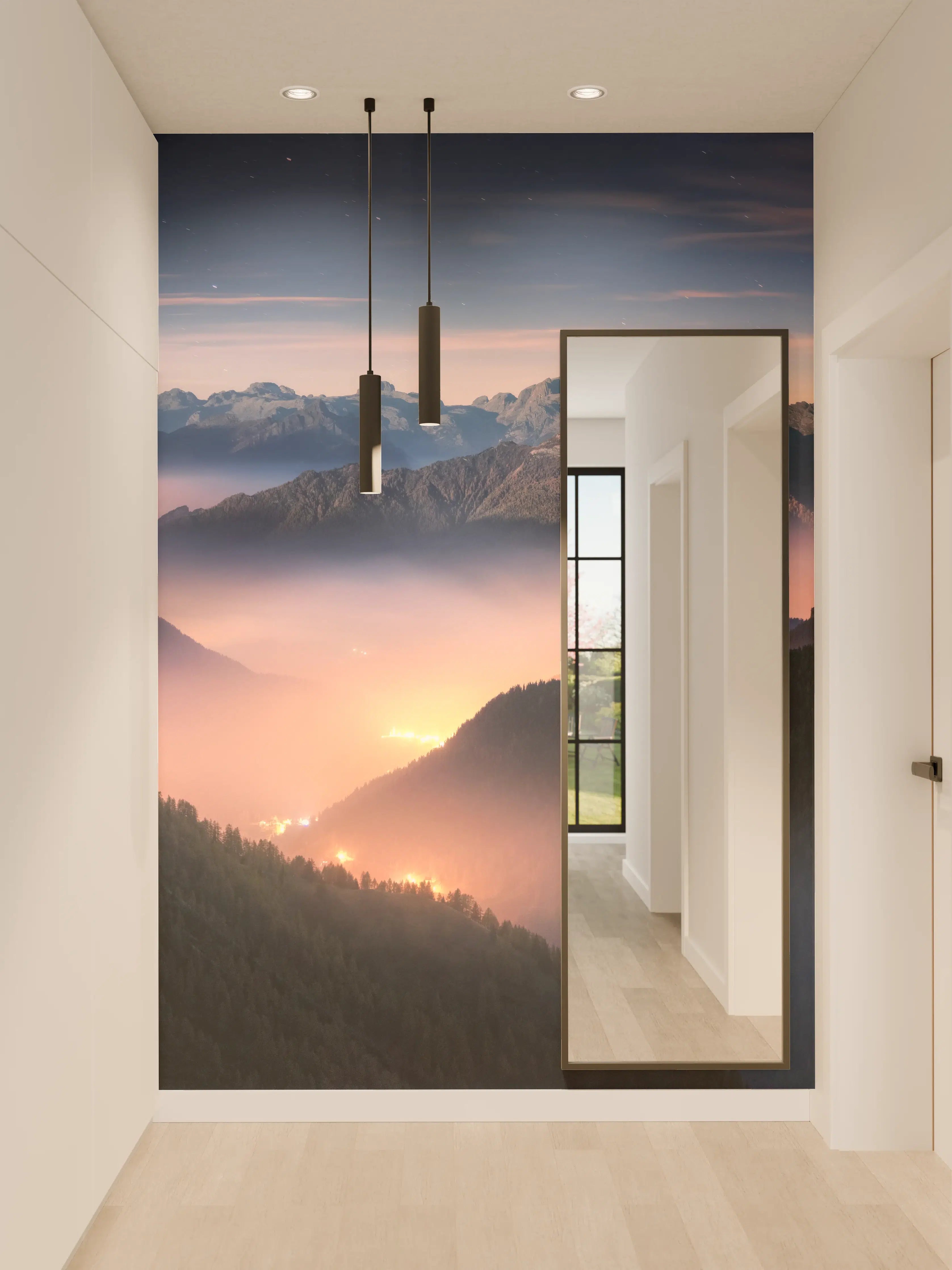 Wandverkleidung Flur - Nebliger Blick auf Dolomiten