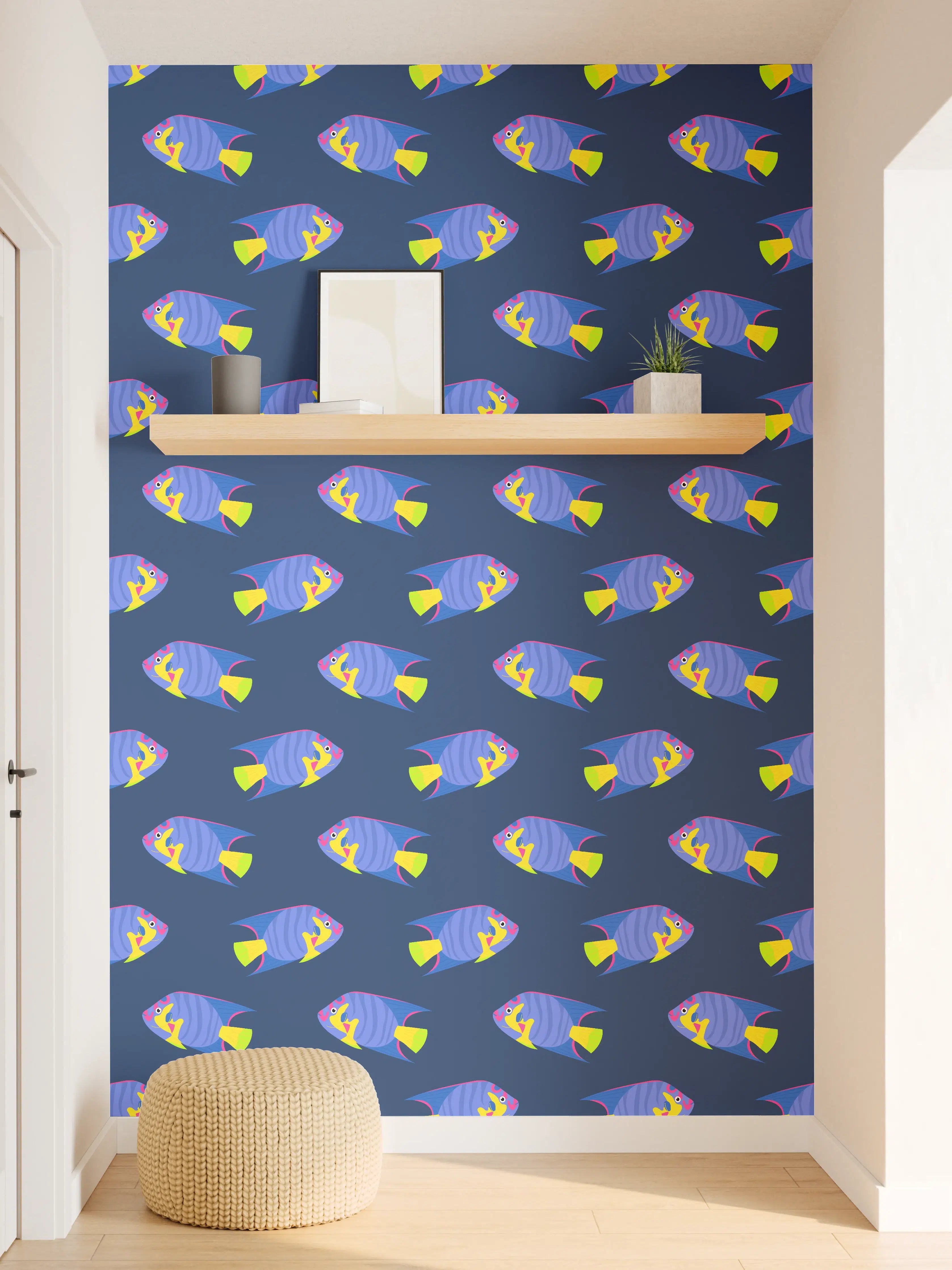 Wandverkleidung Flur - Neon-Fische Blau-Gelb Muster