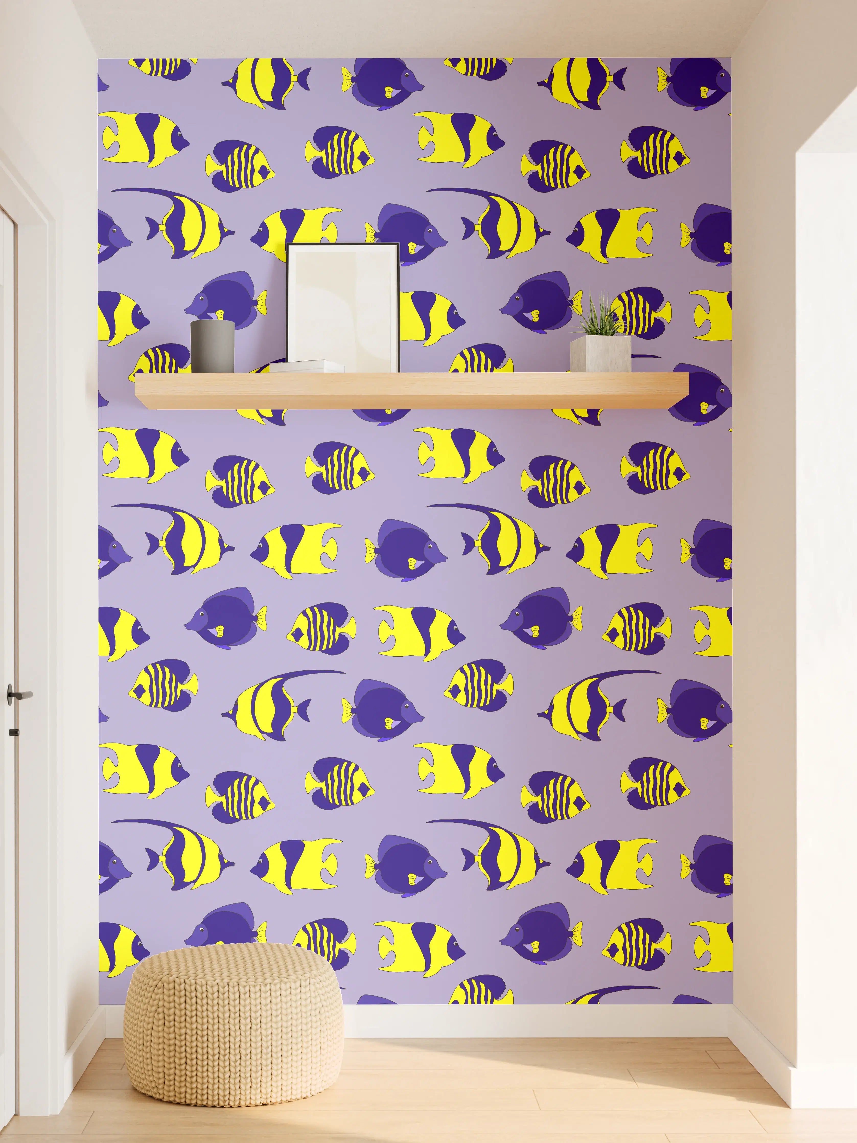 Wandverkleidung Flur - Neon-Fische Gelb-Blau Muster