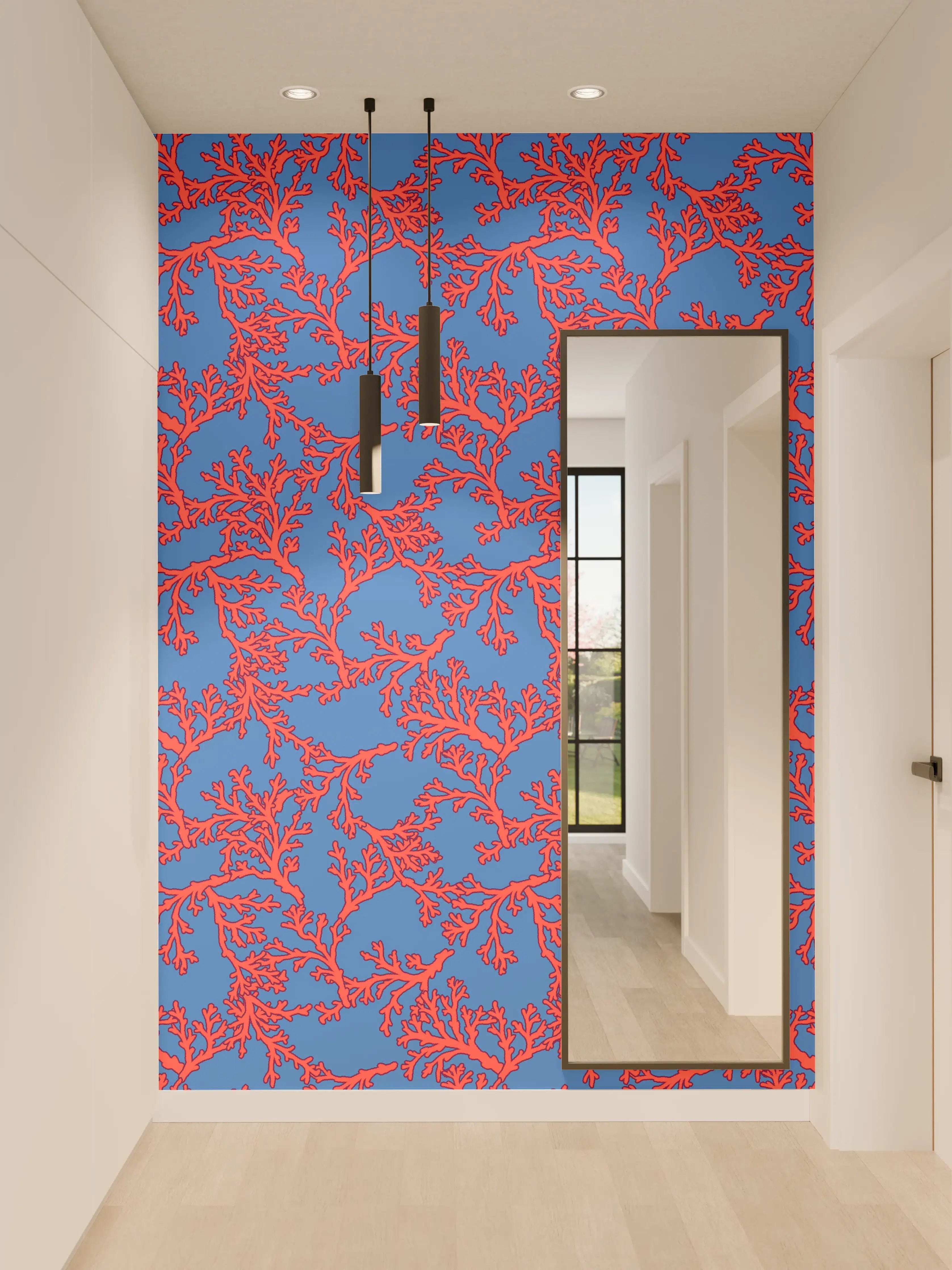 Wandverkleidung Flur - Neon-Korallen Blau-Rot