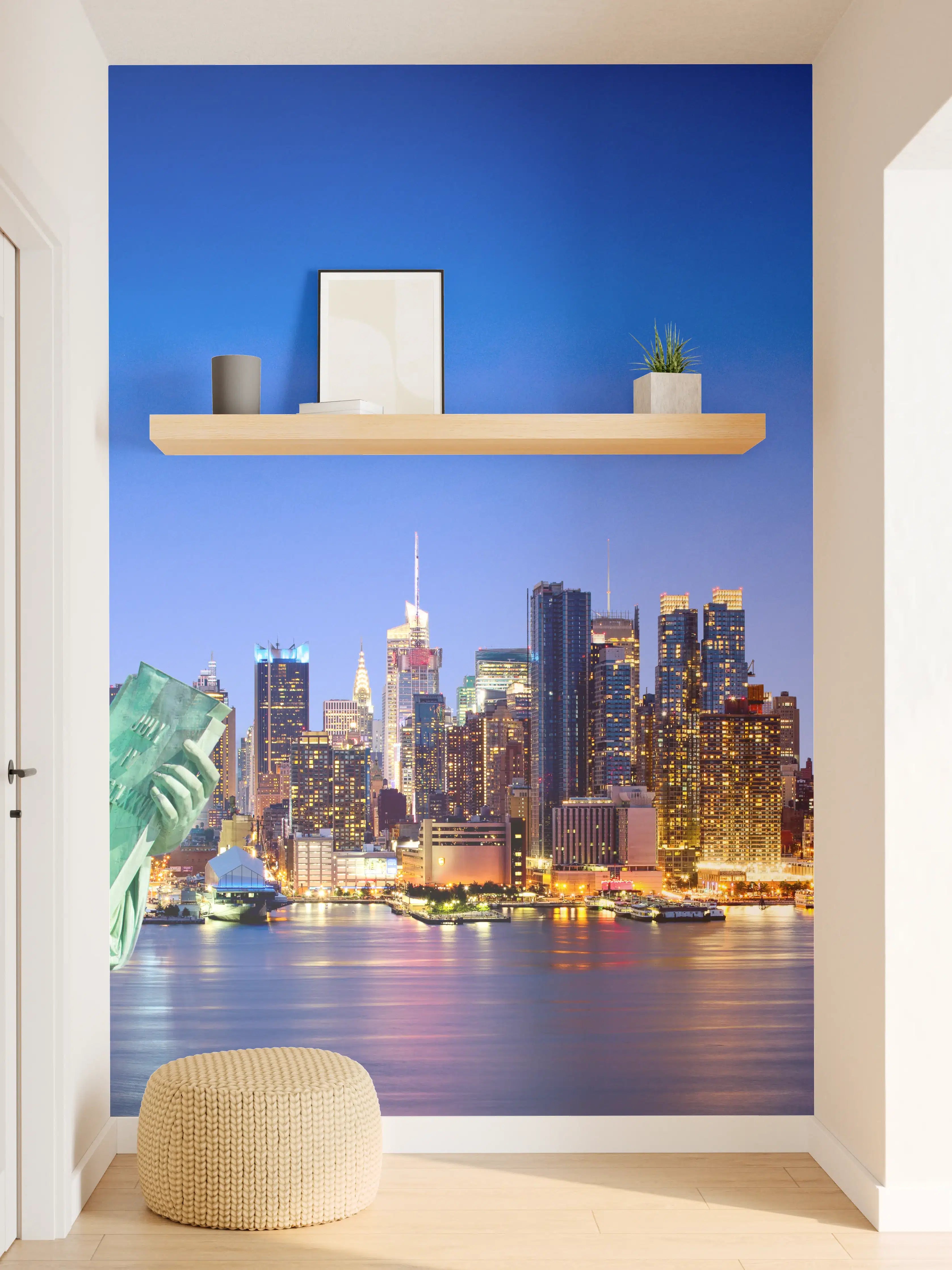 Wandverkleidung Flur - New York Skyline Blau-Türkis