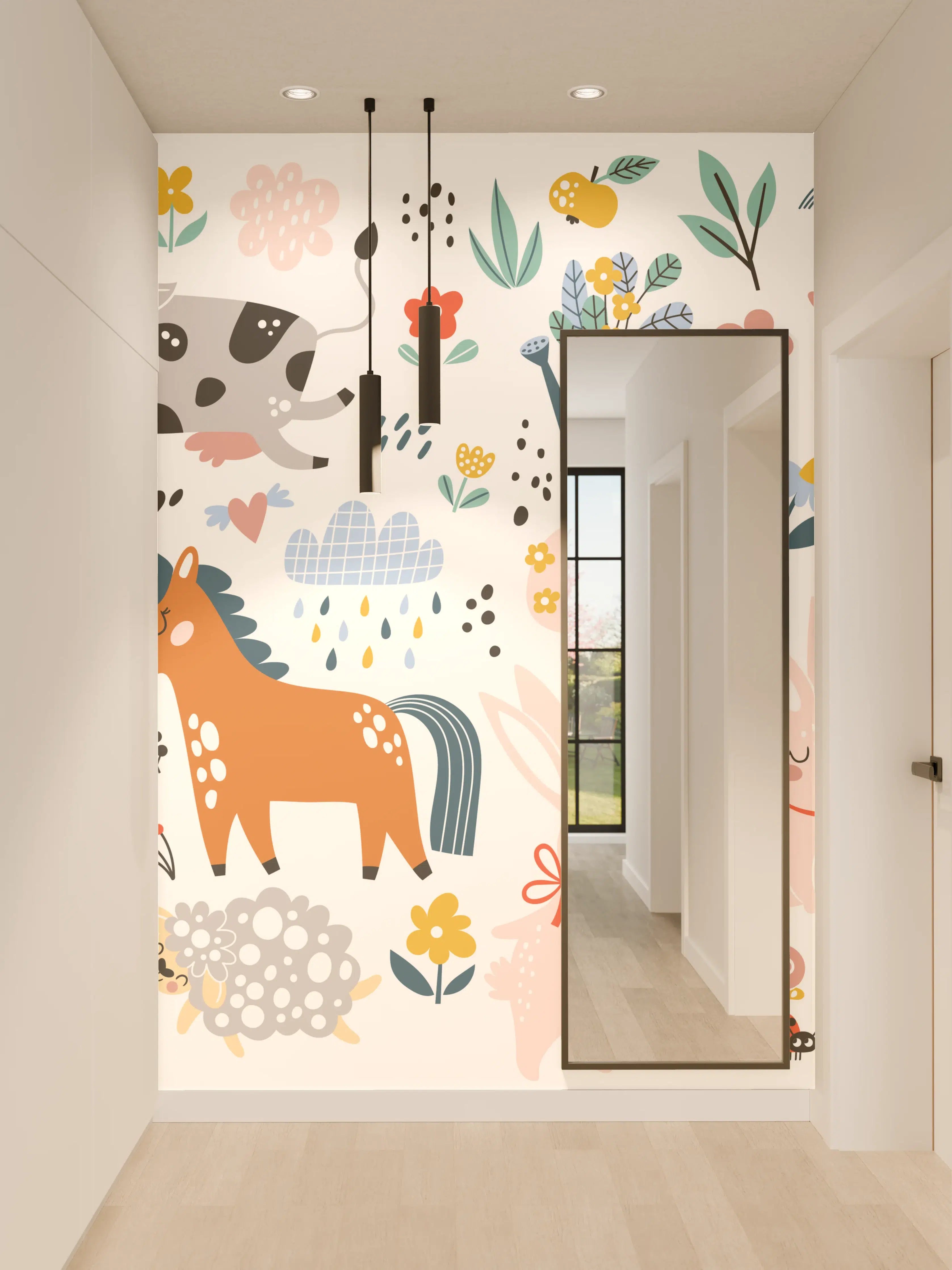 Wandverkleidung Flur - Niedliche Bauernhof-Tiere im Kinderzimmer