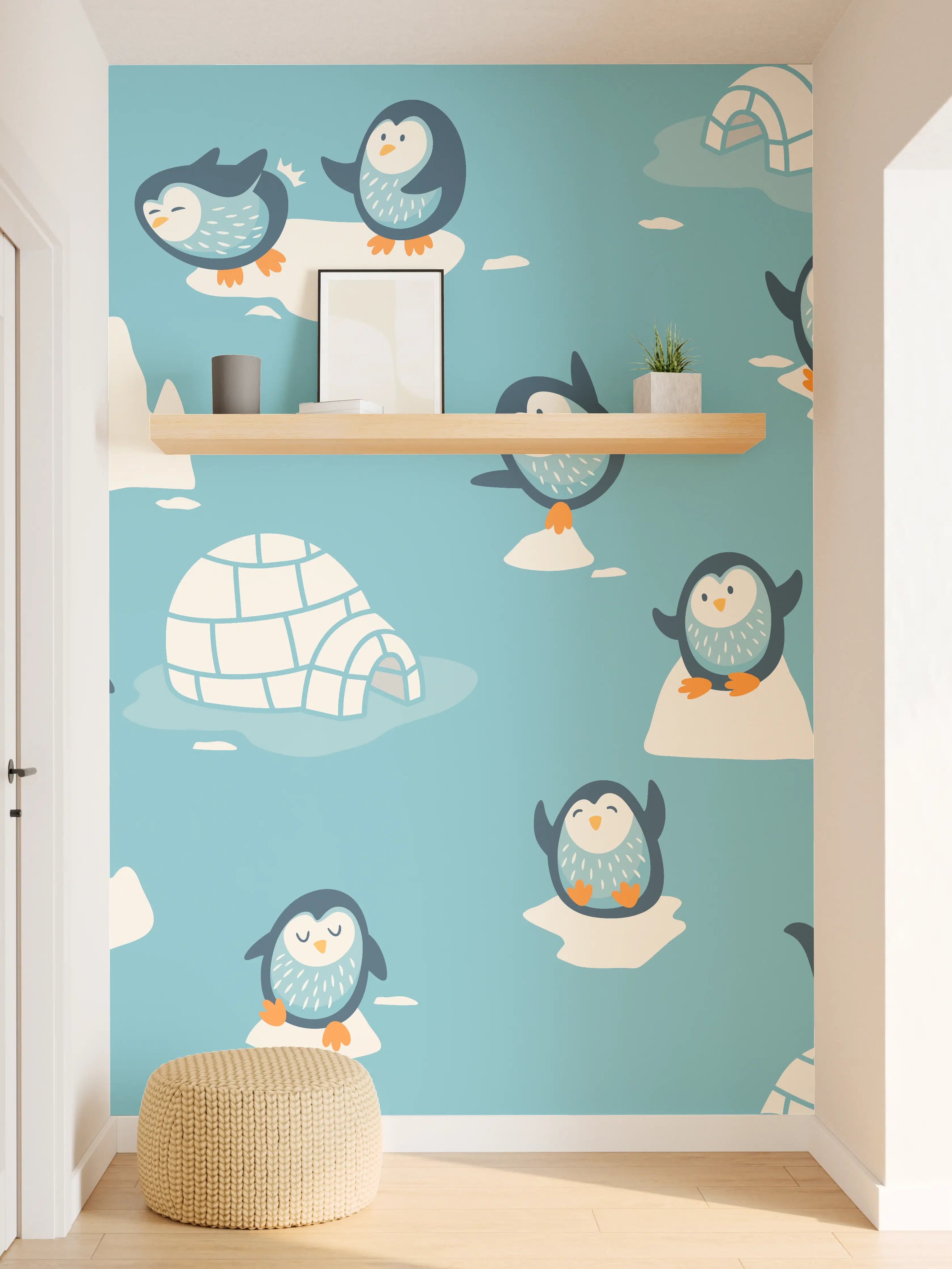 Wandverkleidung Flur - Niedliche Pinguine auf Eis im arktischen Winter