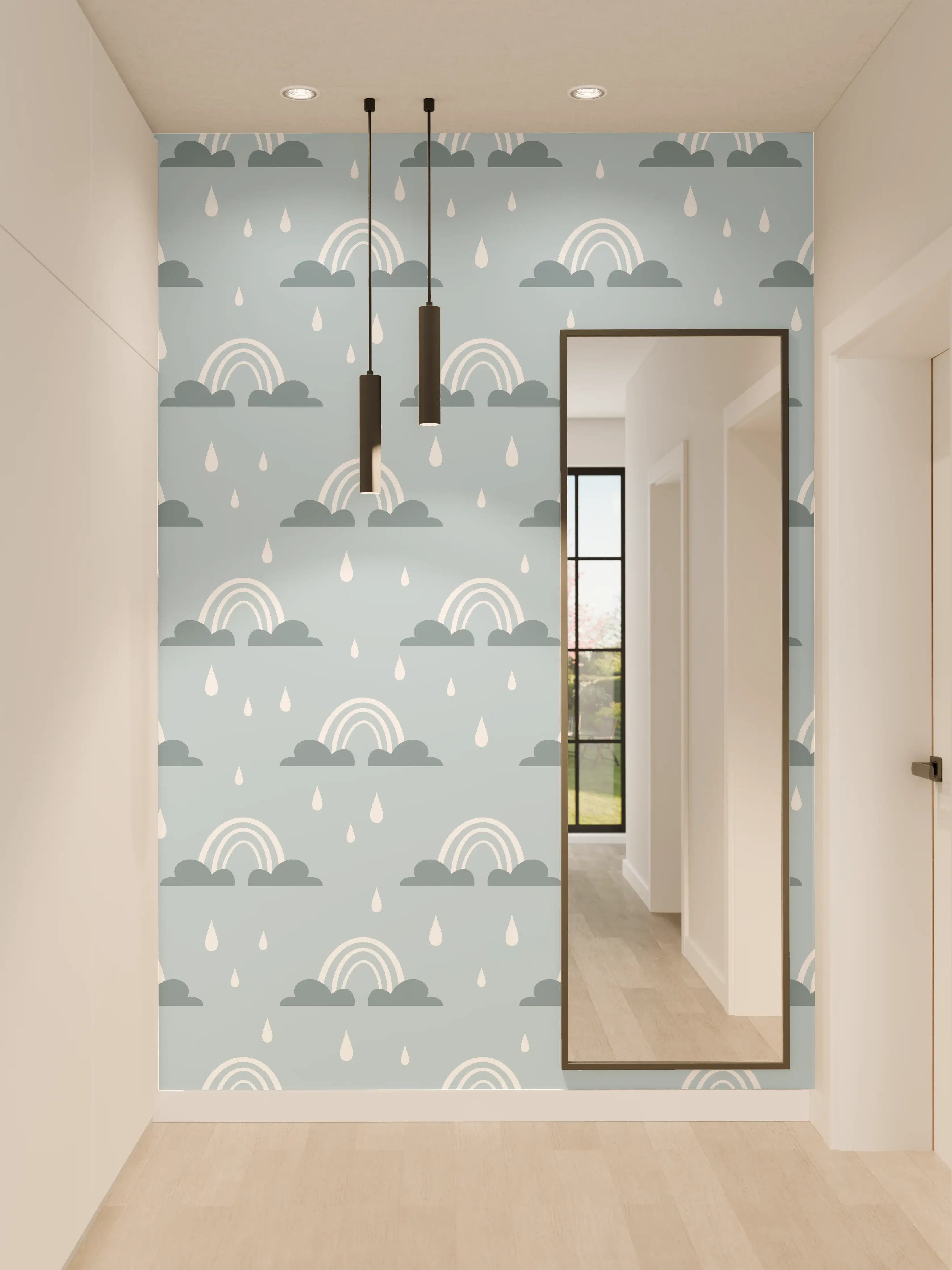 Wandverkleidung Flur - Niedliche Regenwolken Muster