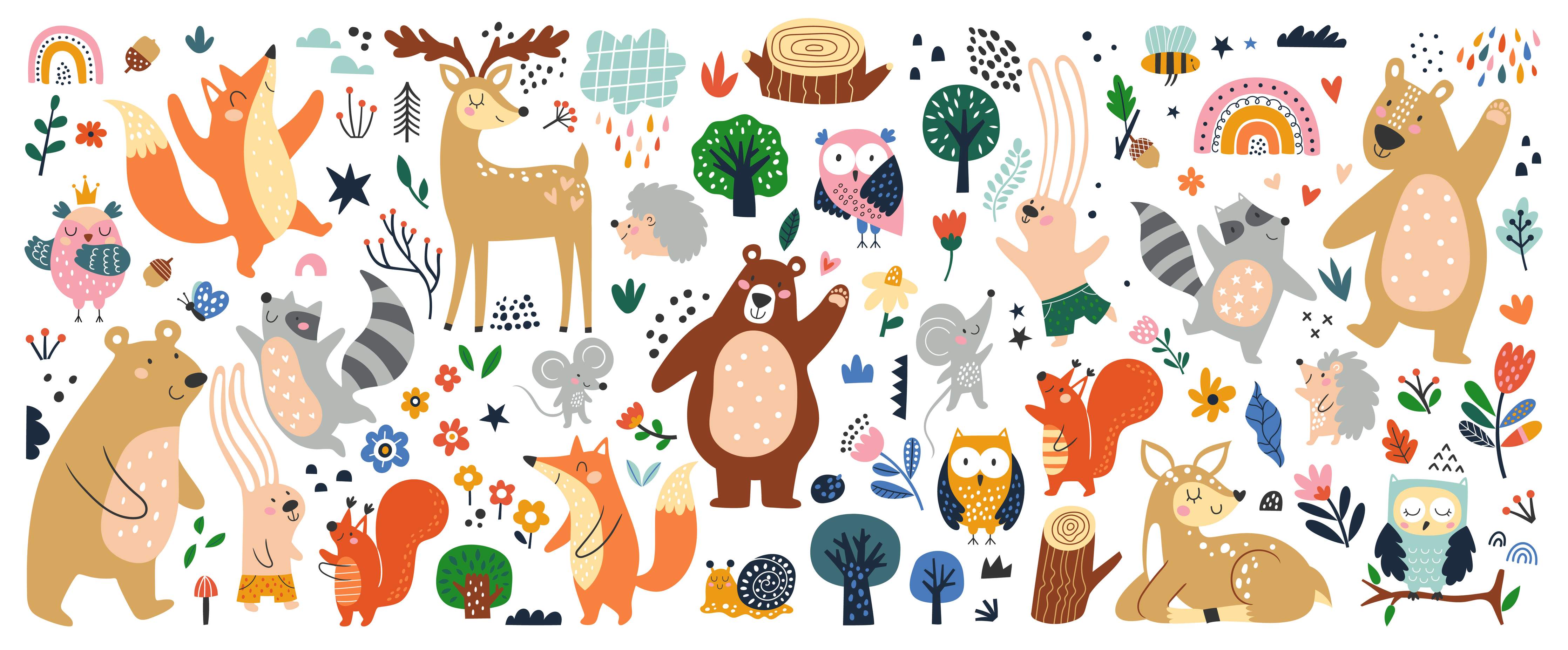 Wandverkleidung Flur-Niedliche Tierillustration im Wald