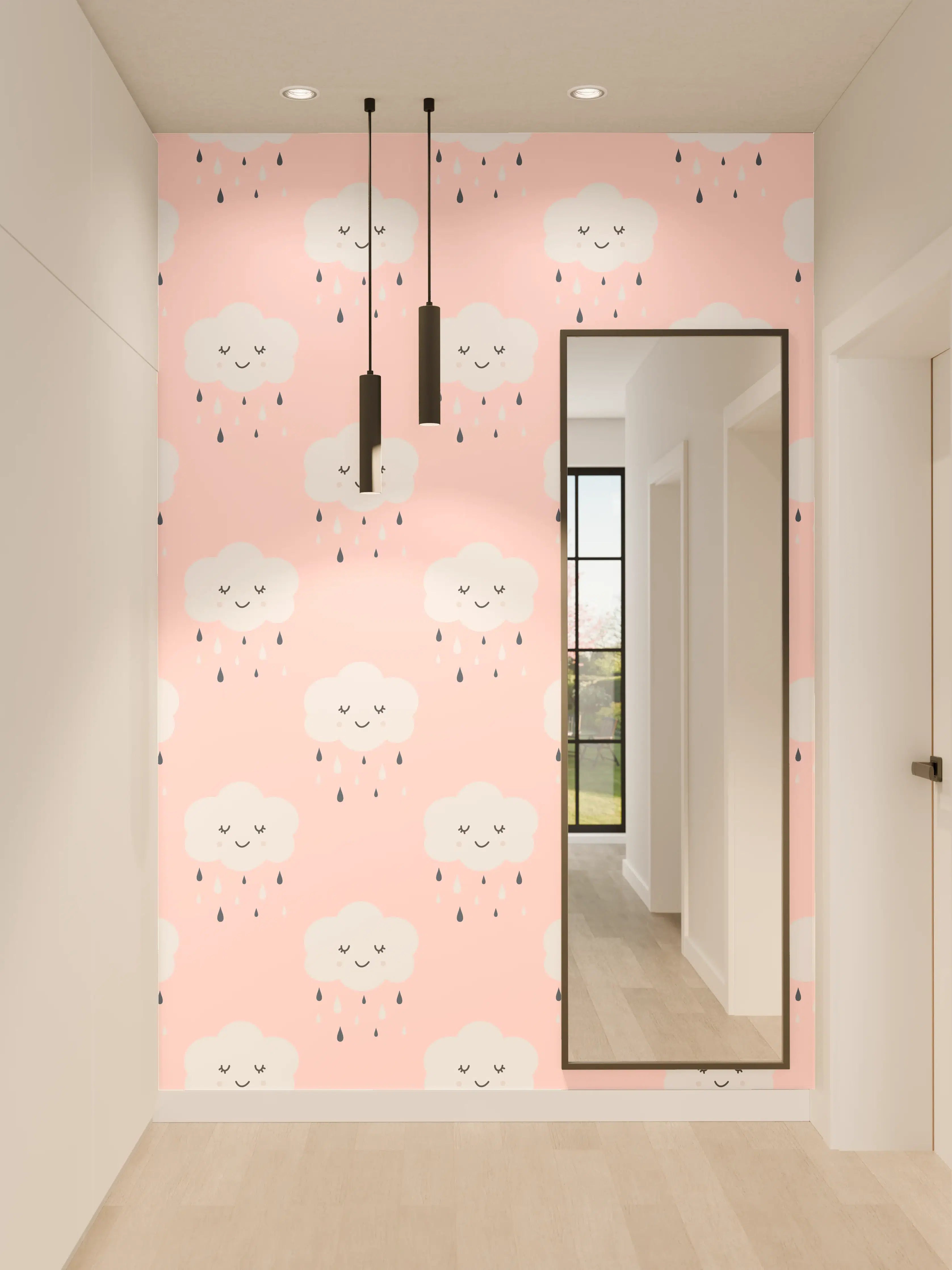 Wandverkleidung Flur - Niedliches Design mit Häschen-Motiv auf rosa Hintergrund