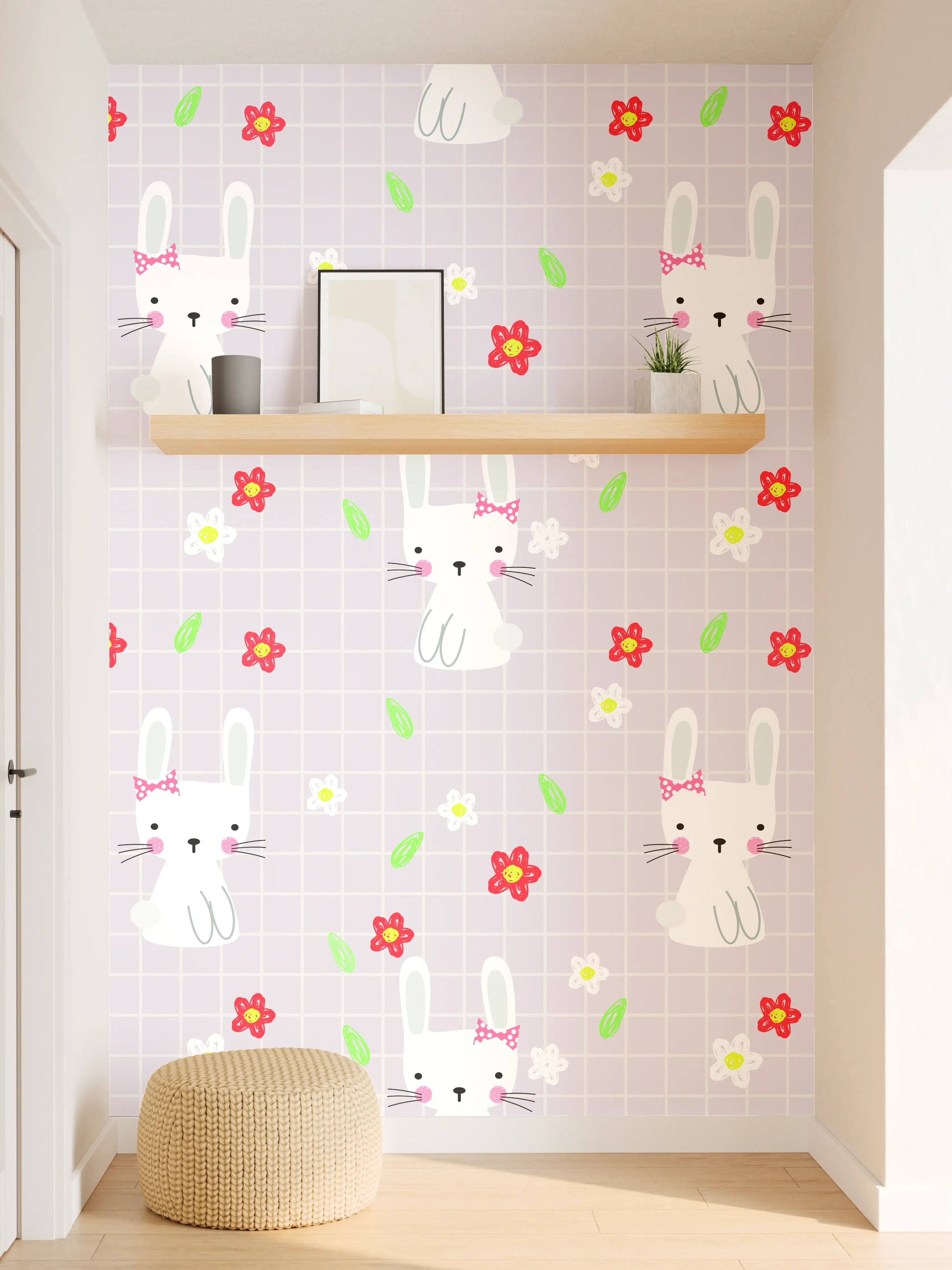Wandverkleidung Flur - Niedliches Hasen-Motiv Muster