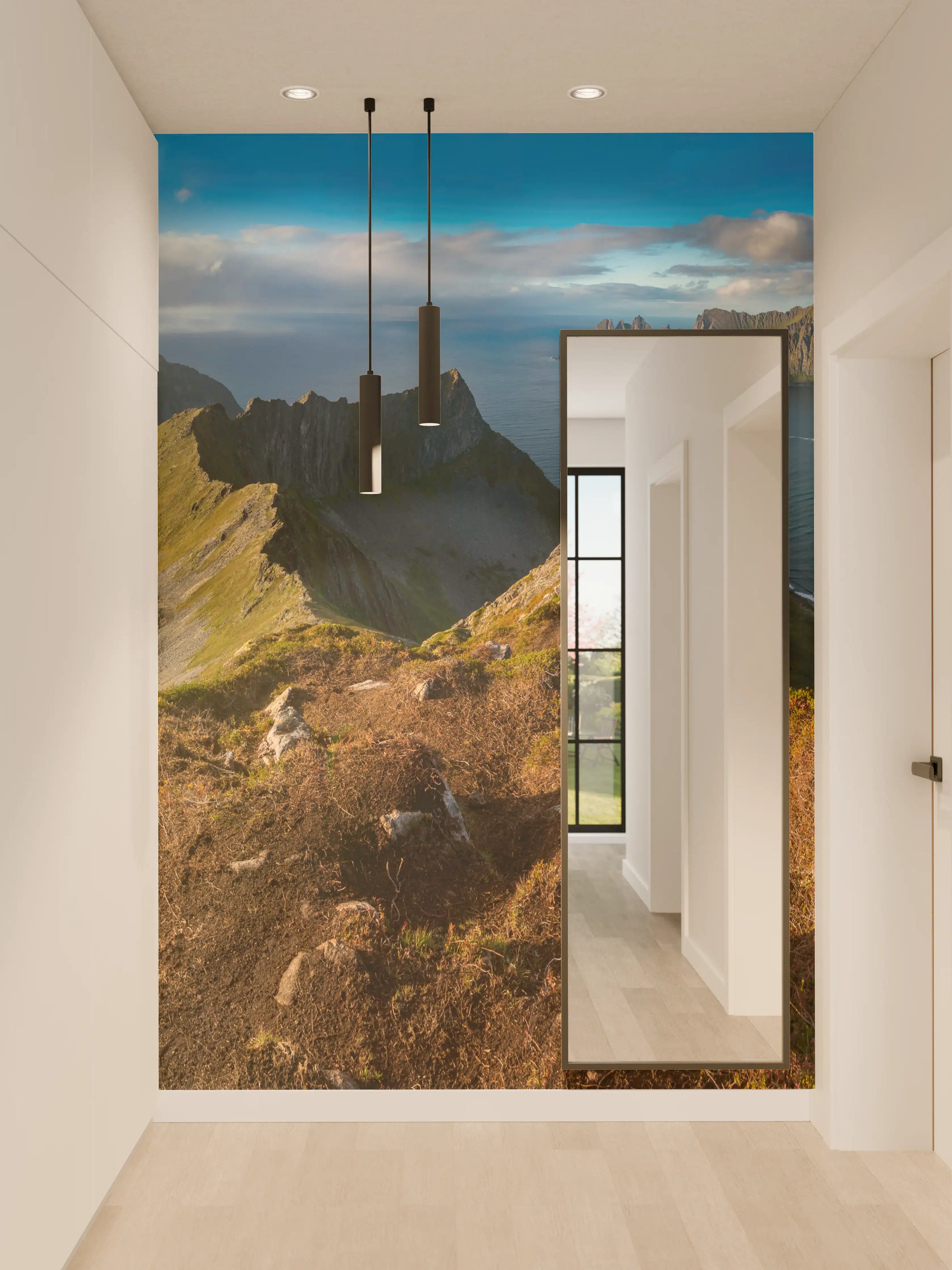 Wandverkleidung Flur - Nordisches Küstenpanorama Blau-Grün