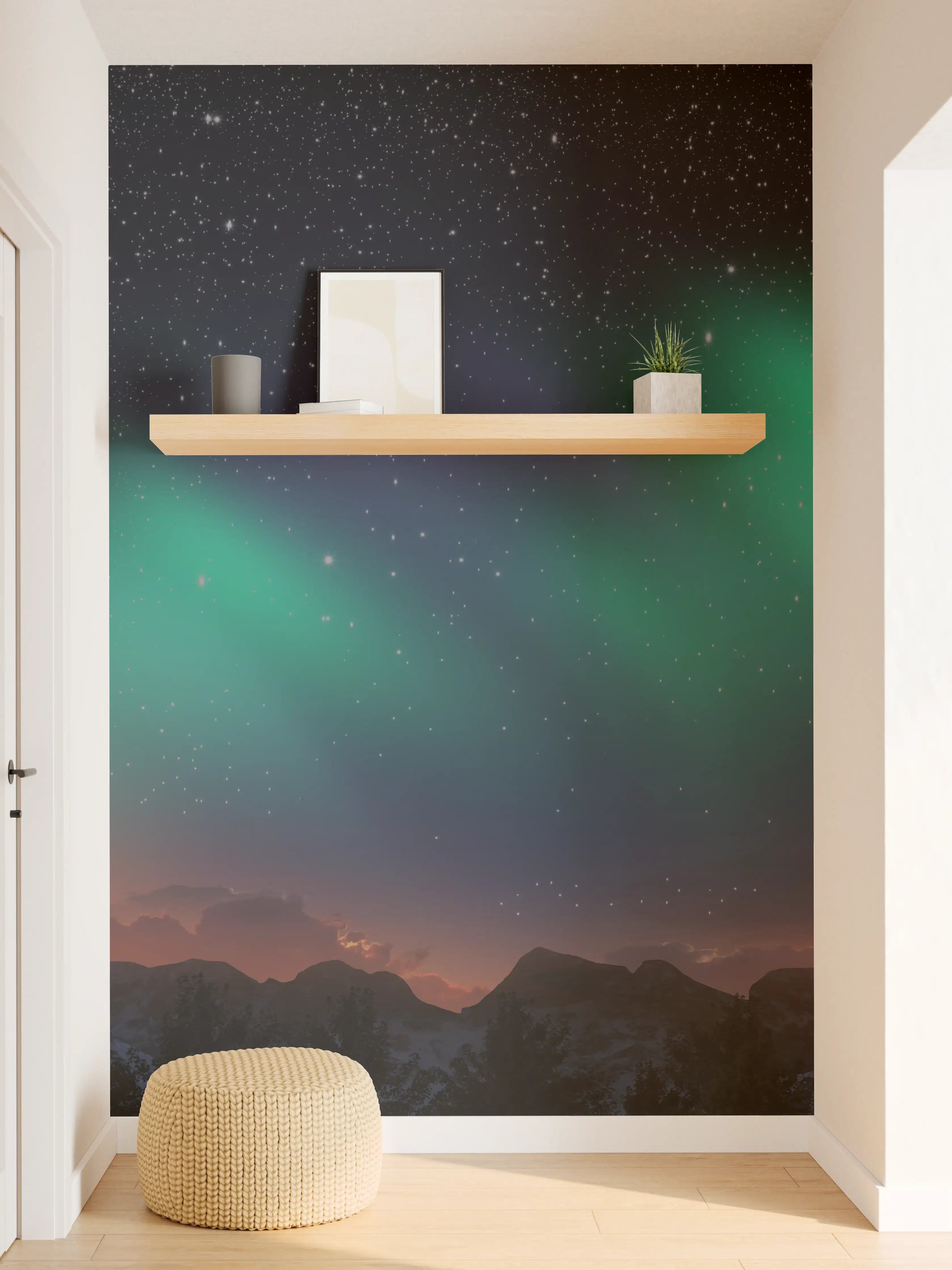Wandverkleidung Flur - Nordlichter am Nachthimmel