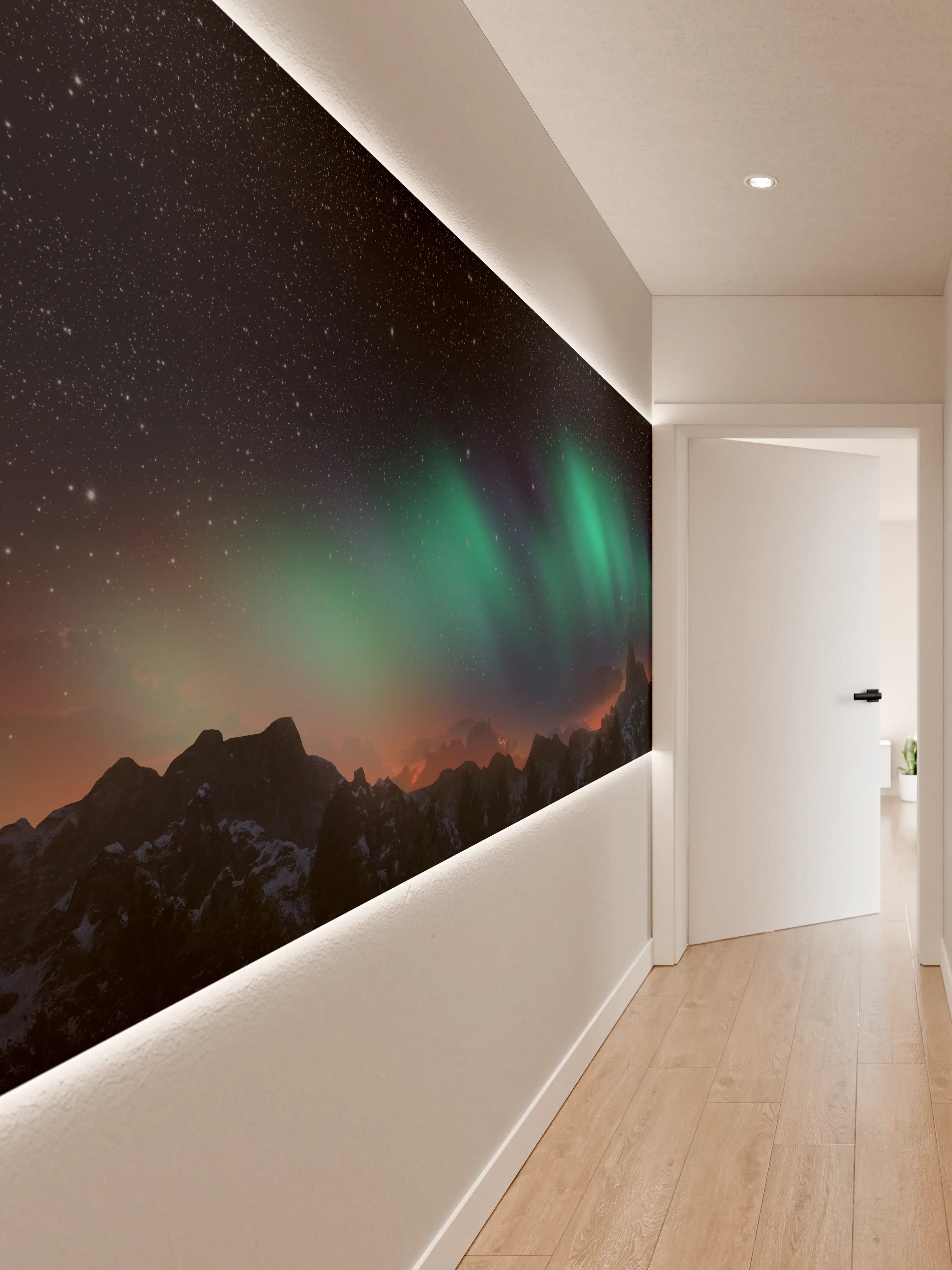 Wandverkleidung Flur - Nordlichter am Nachthimmel