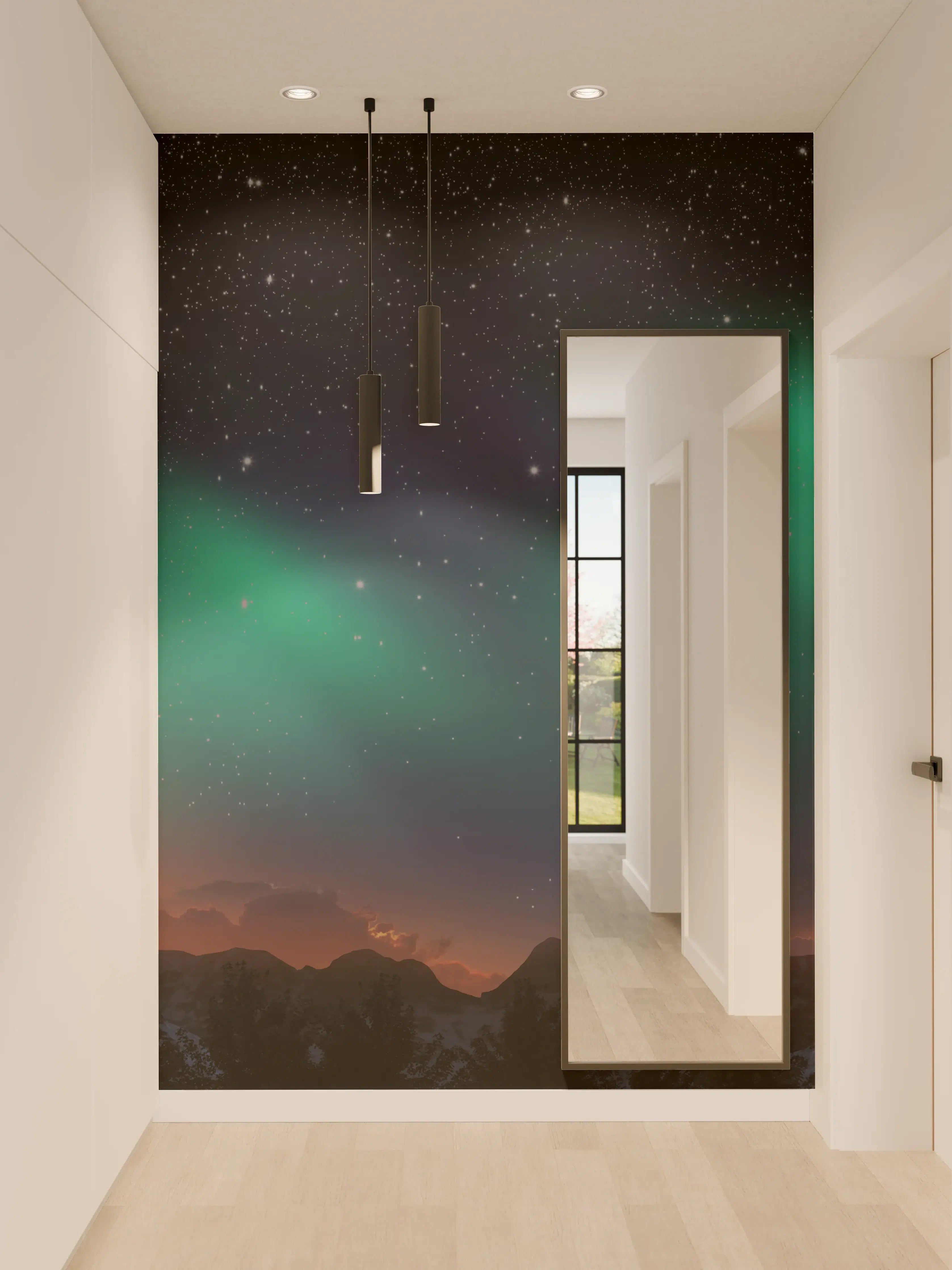 Wandverkleidung Flur - Nordlichter am Nachthimmel