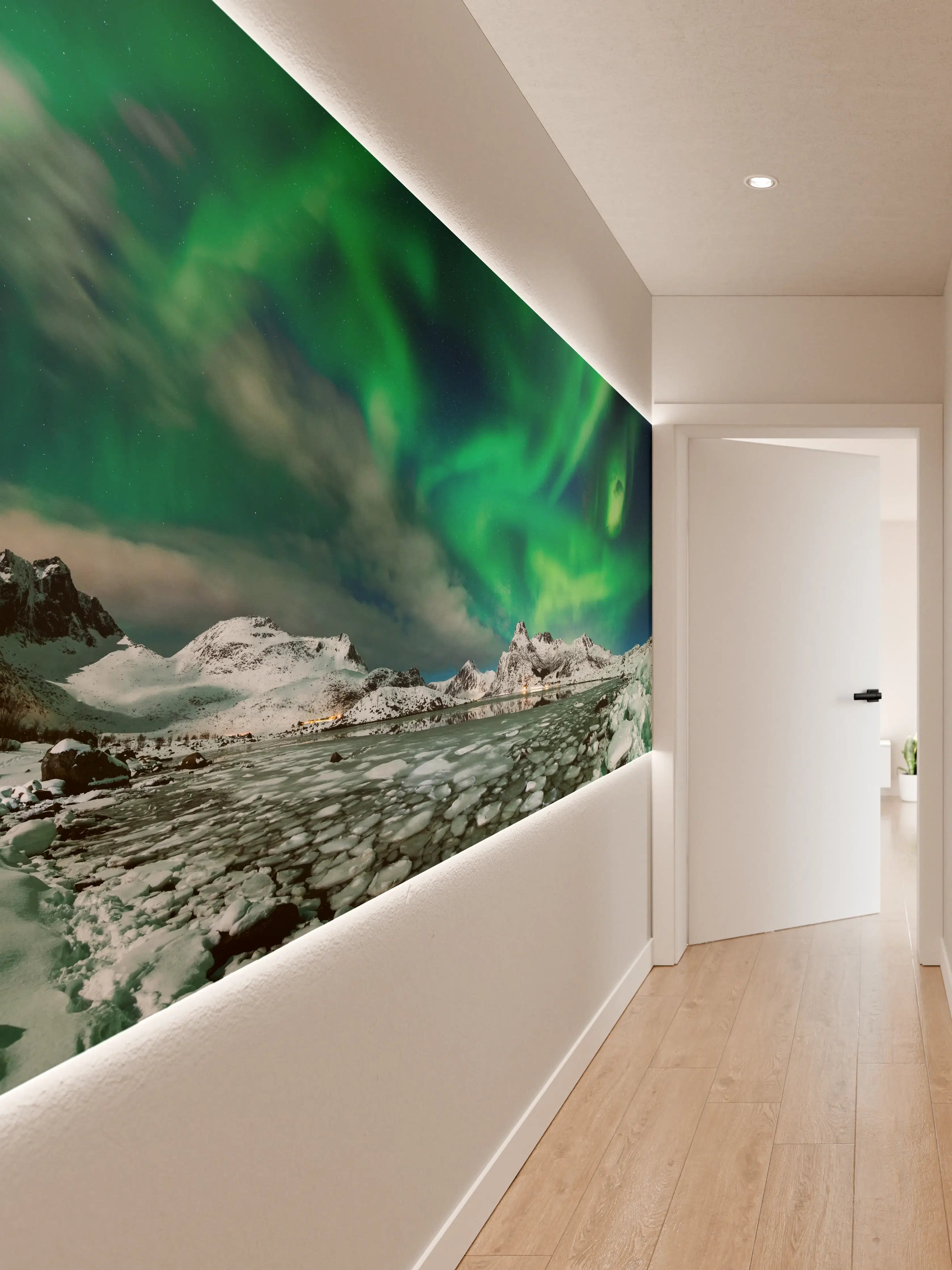 Wandverkleidung Flur - Nordlichter über arktischer Küste