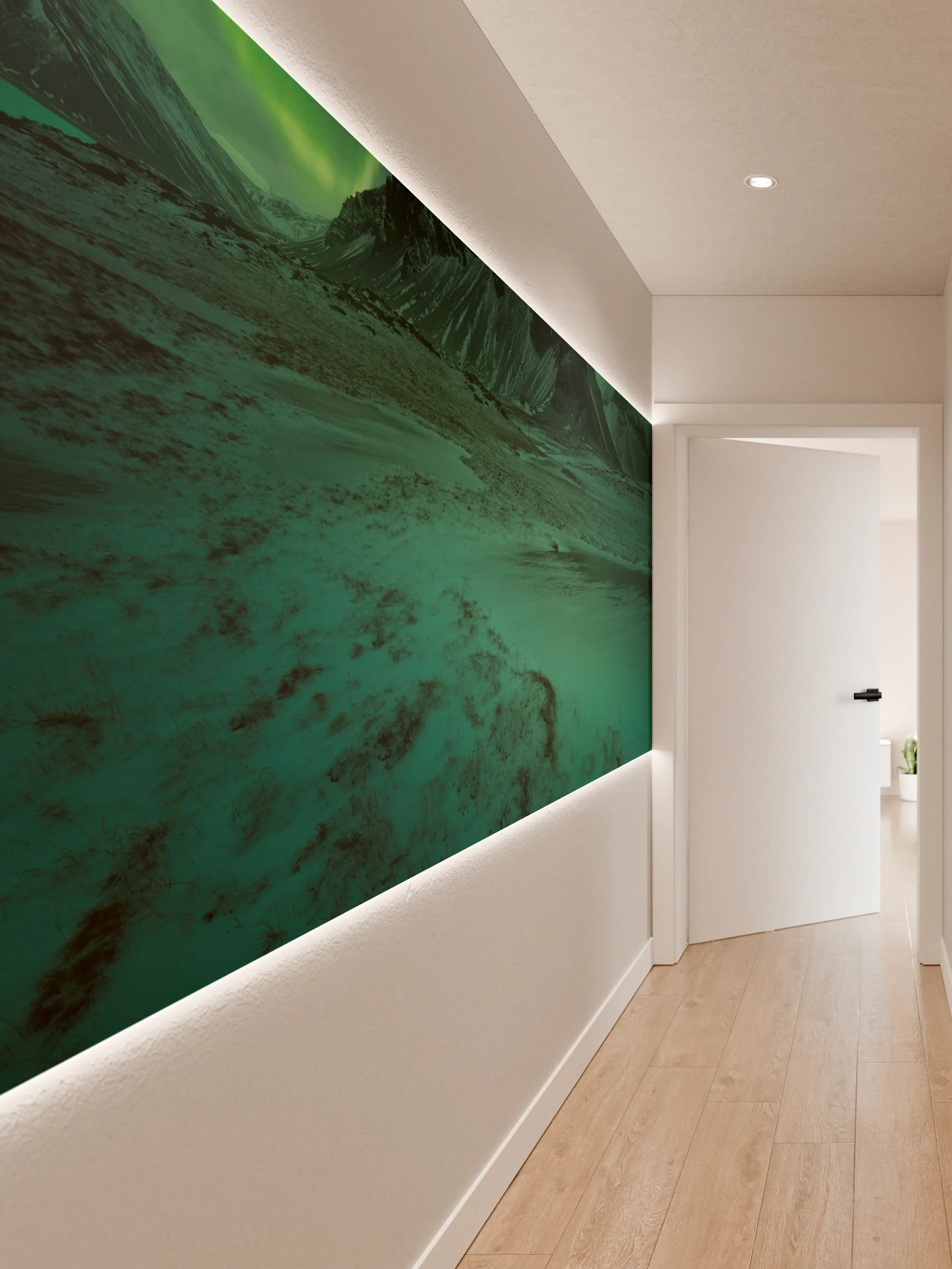 Wandverkleidung Flur - Nordlichter über den Bergen