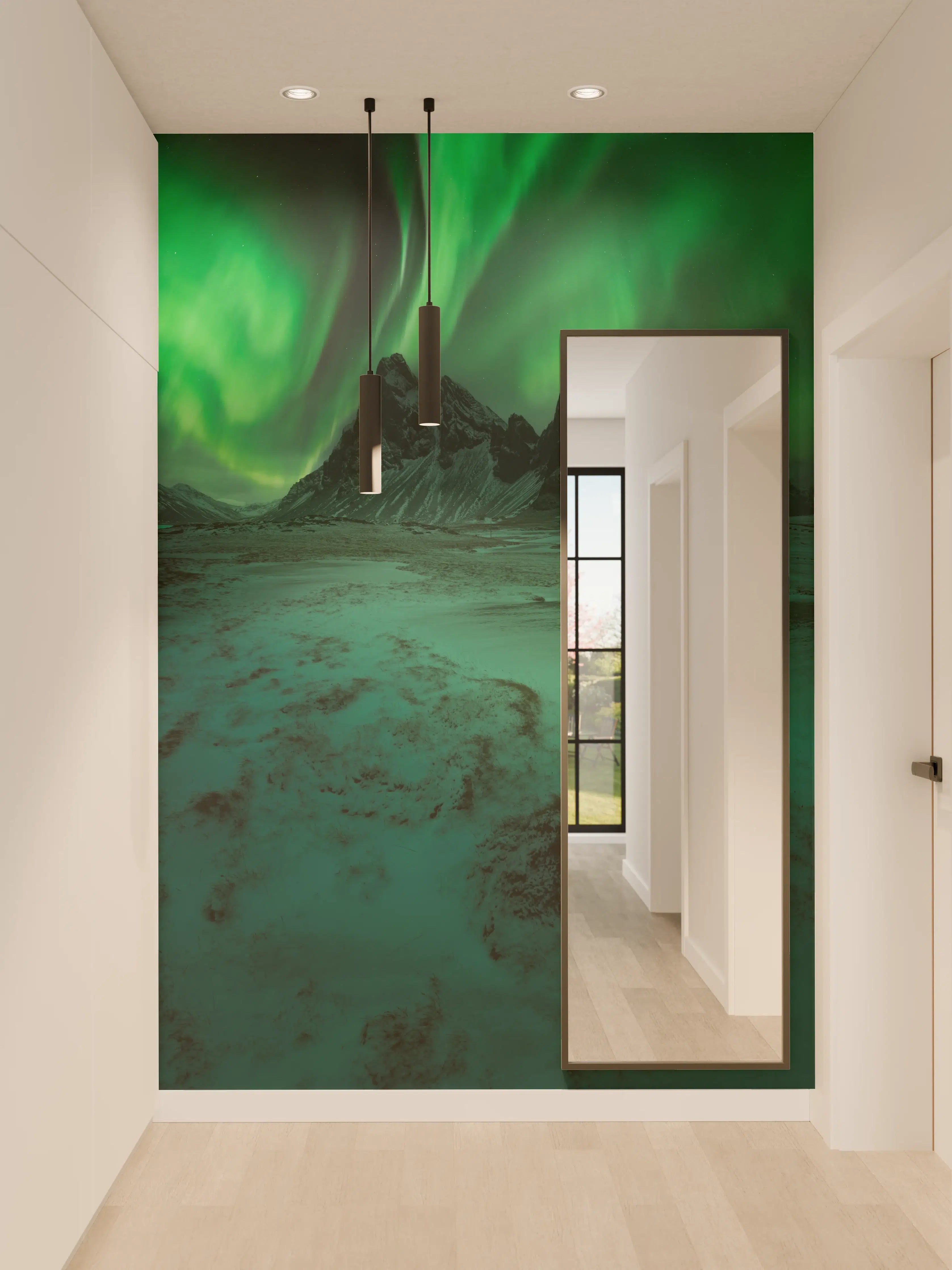 Wandverkleidung Flur - Nordlichter über den Bergen