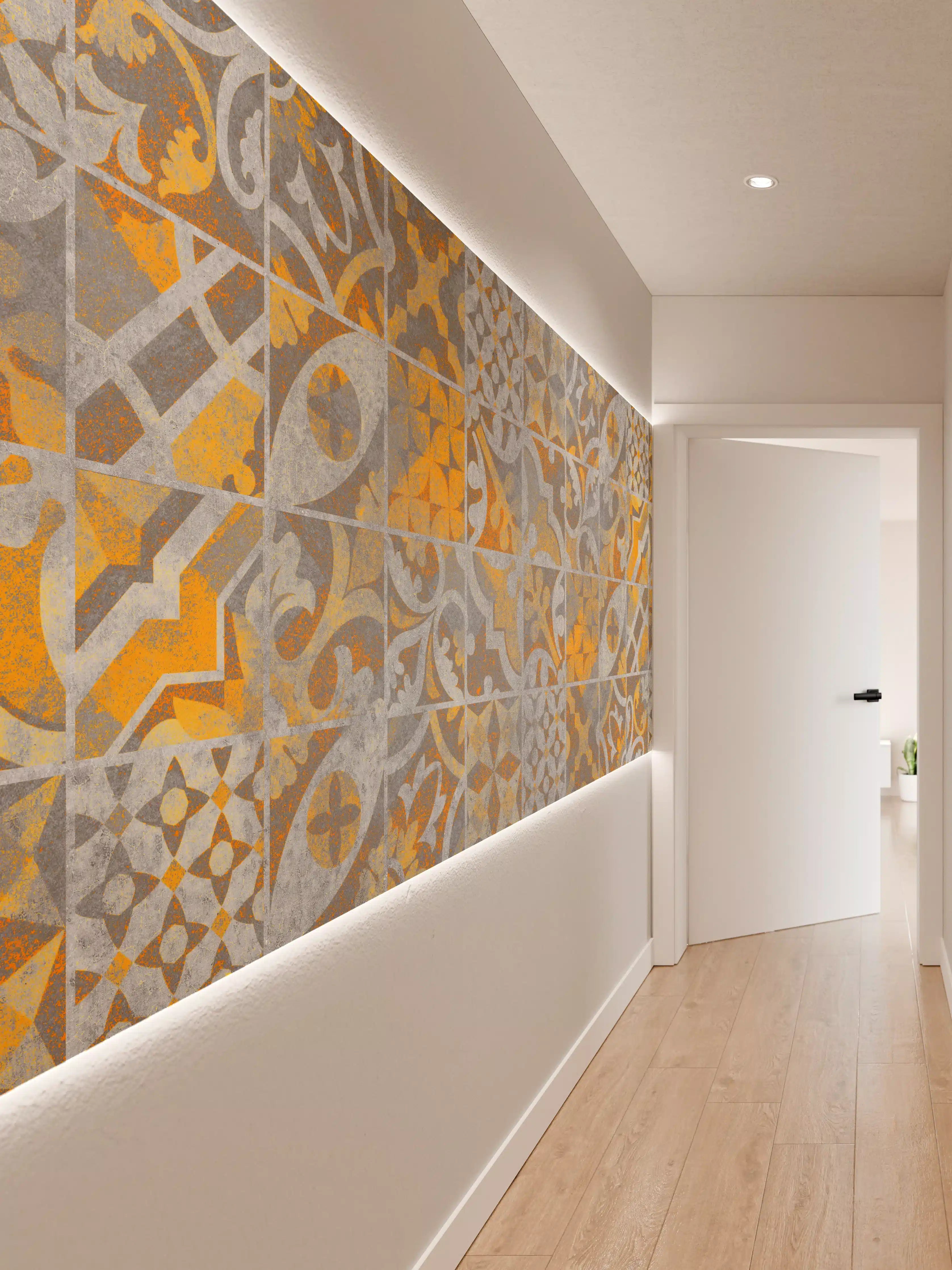 Wandverkleidung Flur - Orange Helles Licht Stein Beton