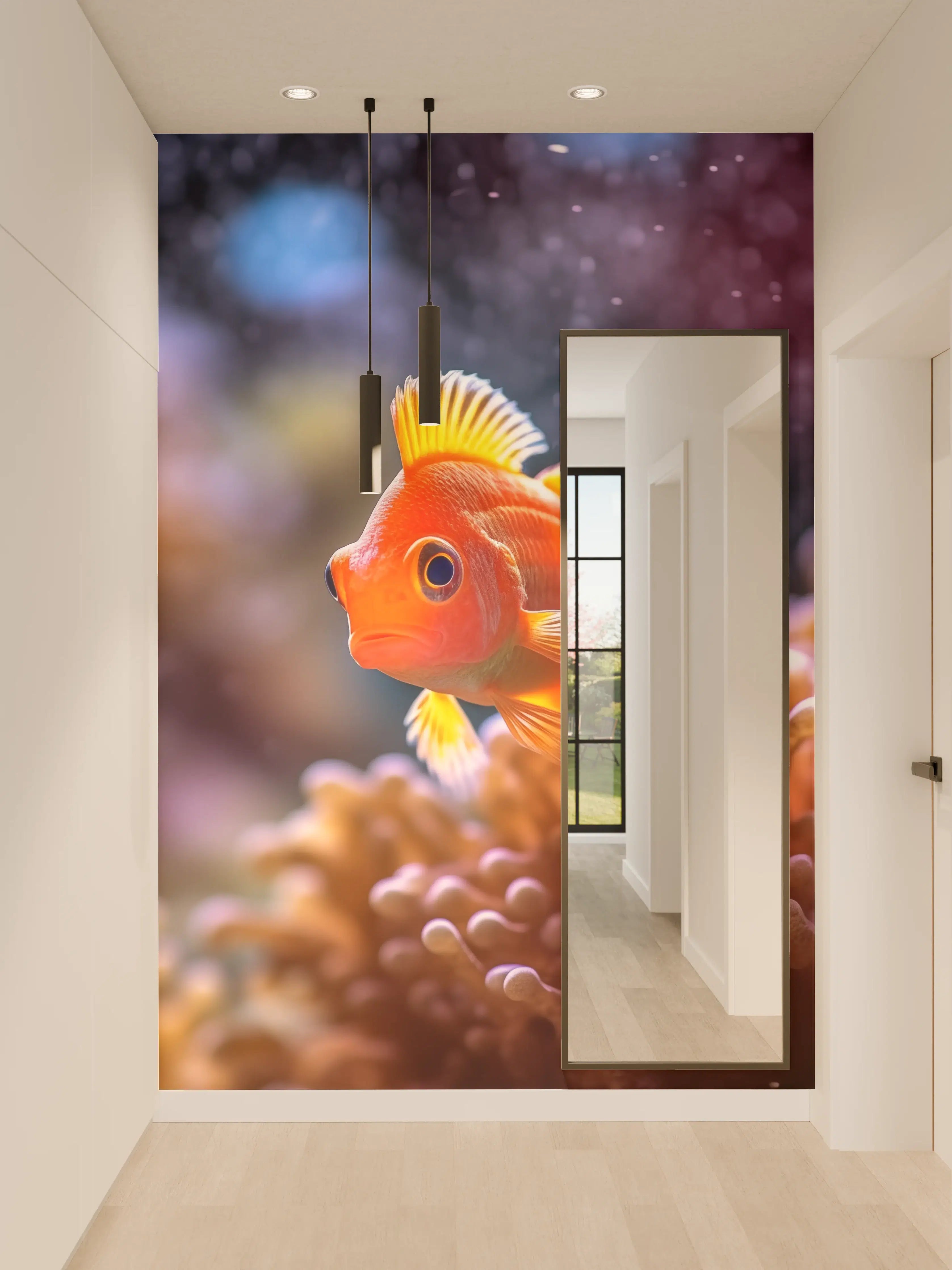 Wandverkleidung Flur - Oranger Anemonenfisch im Korallenriff