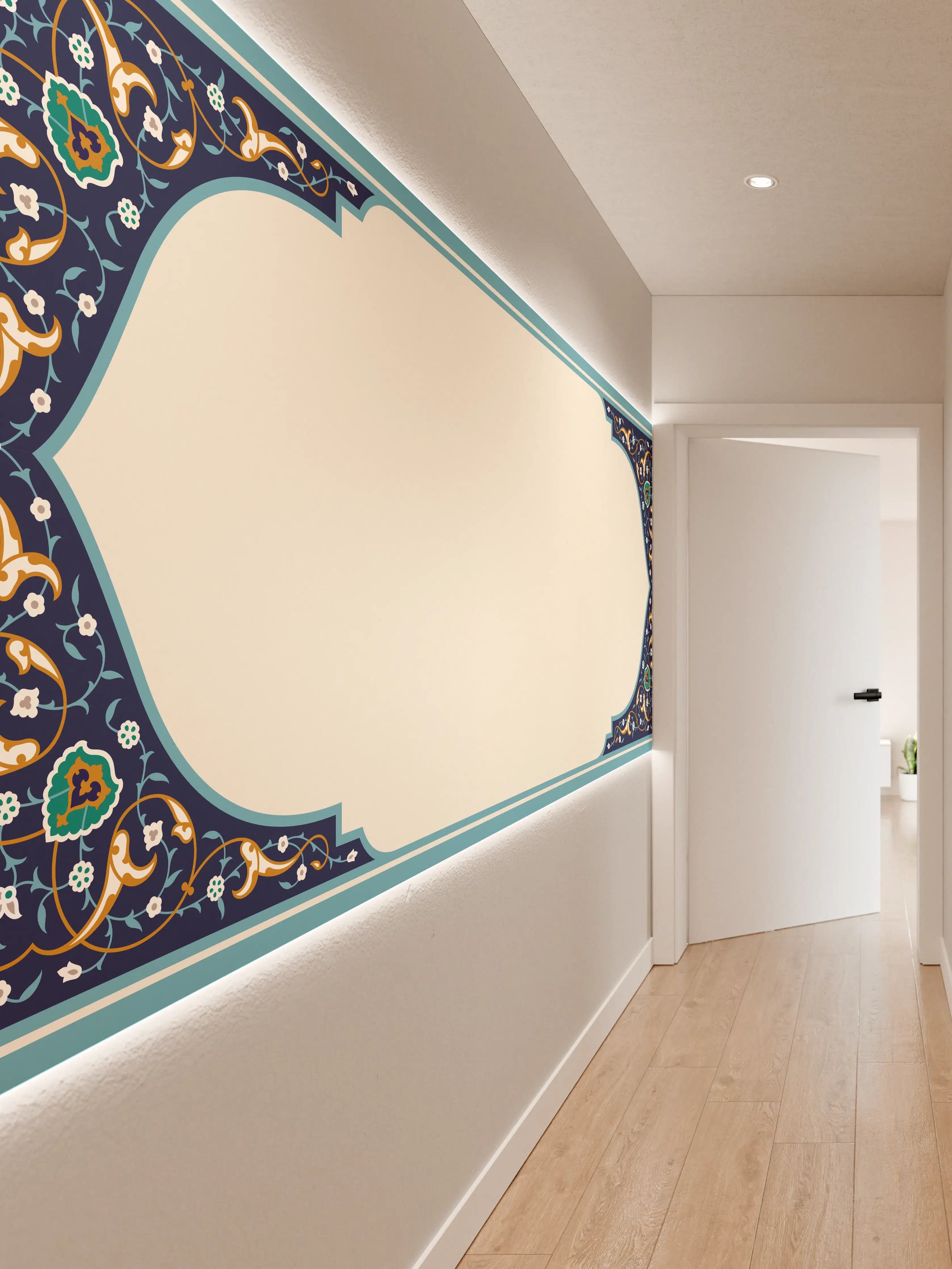 Wandverkleidung Flur - Orientalischer Rahmen Blau-Gold