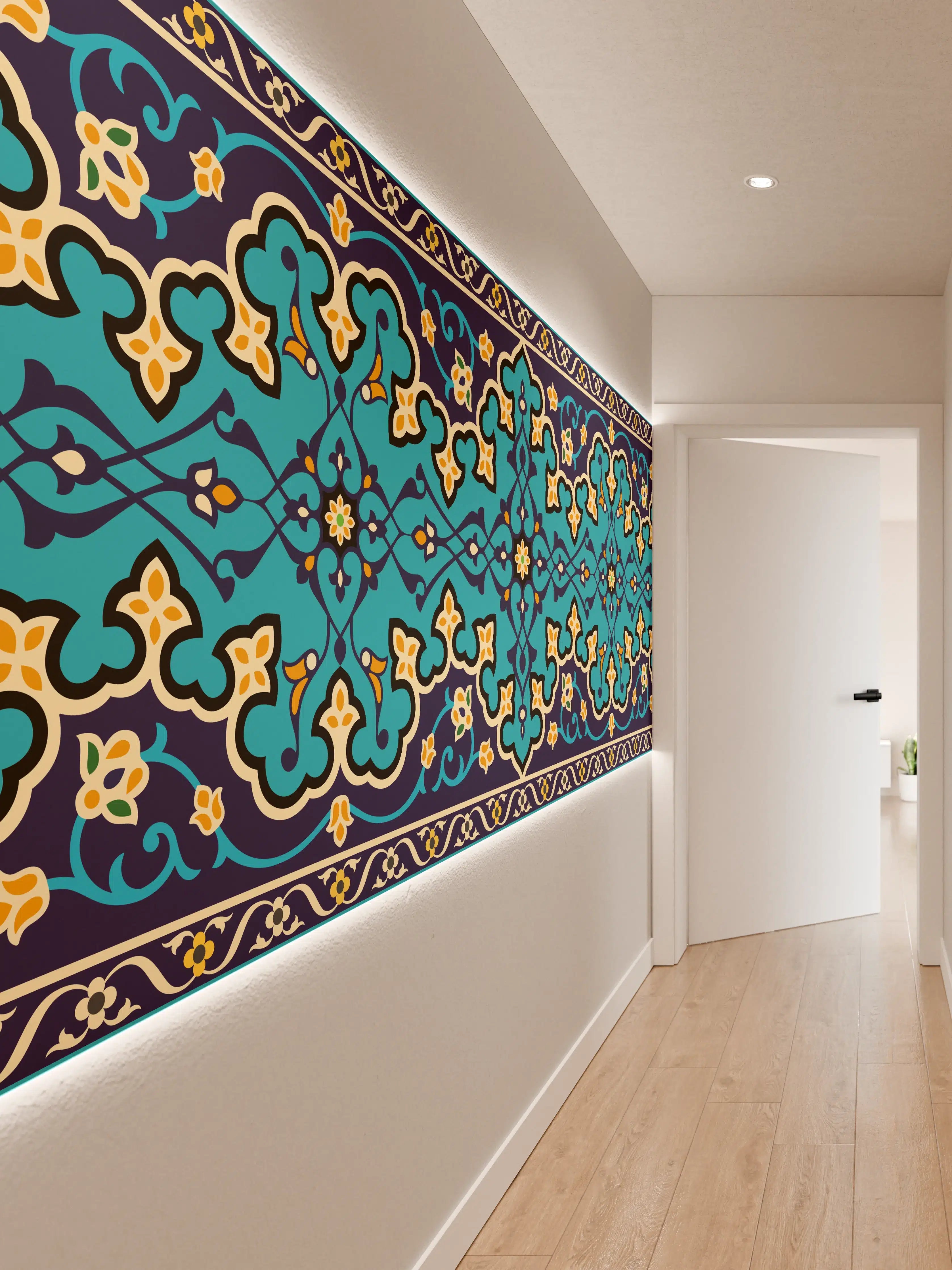Wandverkleidung Flur - Orientalisches Blau-Gold Muster