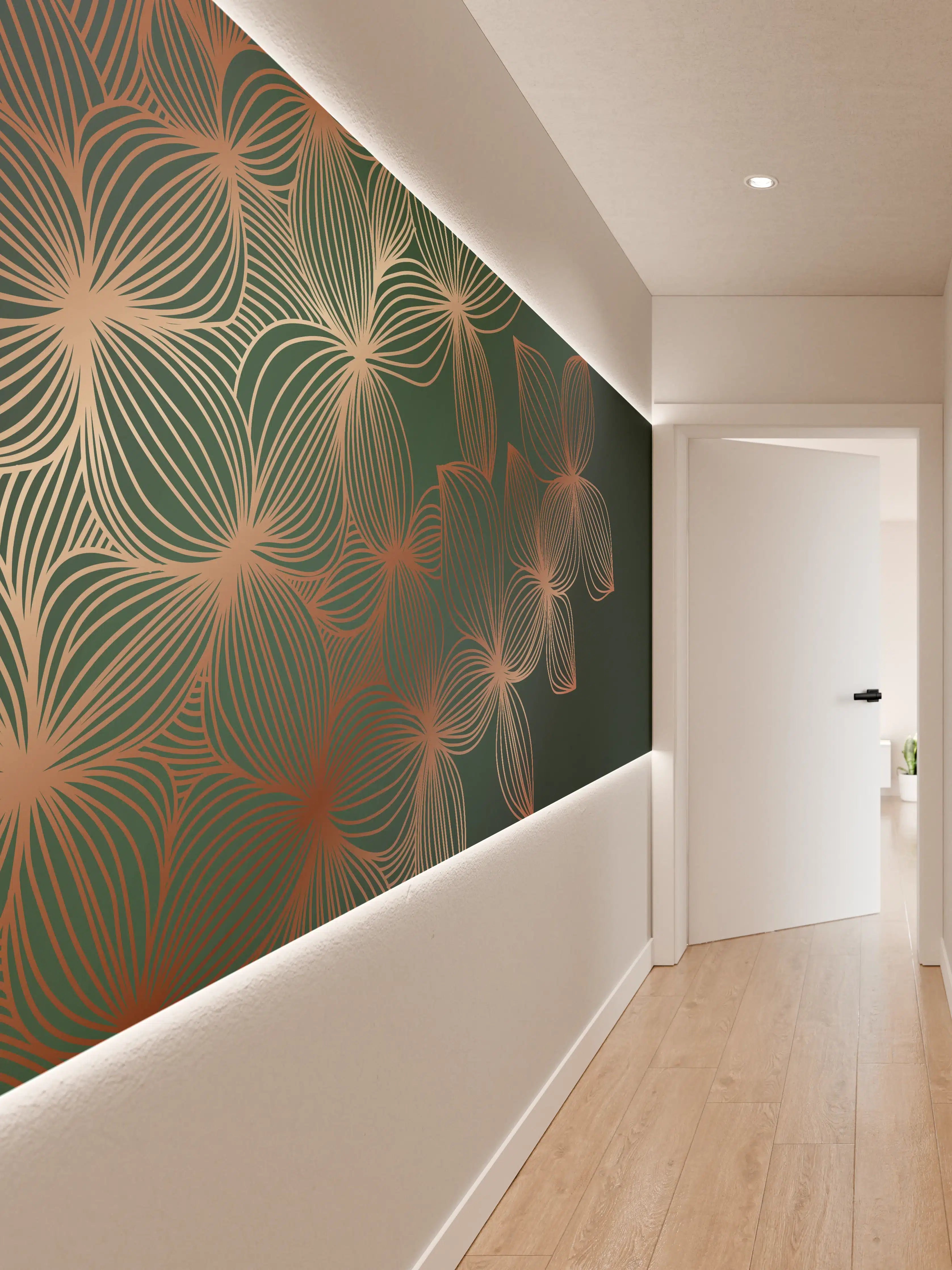 Wandverkleidung Flur - Ornamente Lineart Pflanzen Dunkel