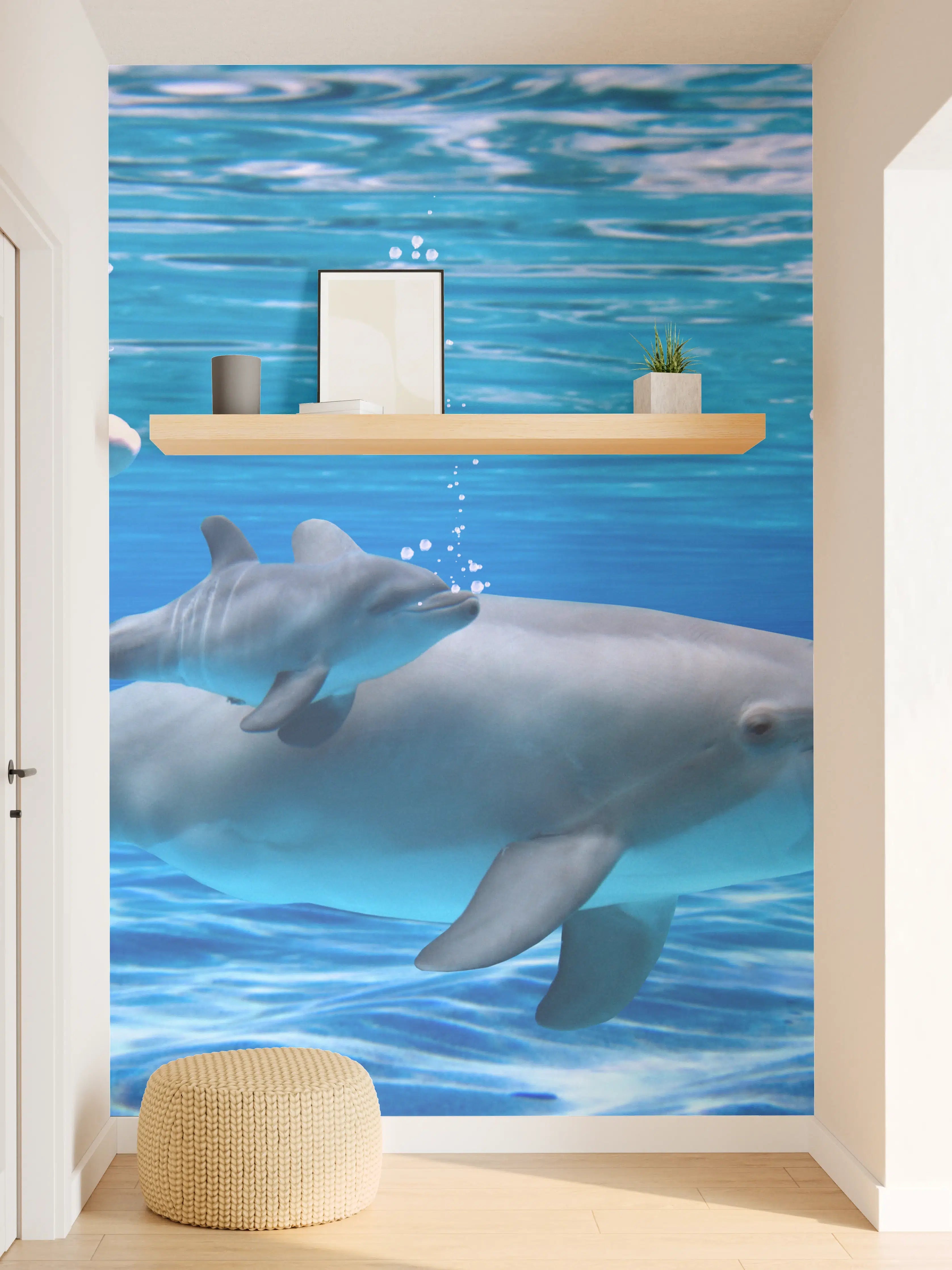 Wandverkleidung Flur - Panorama der schwimmenden Delphine