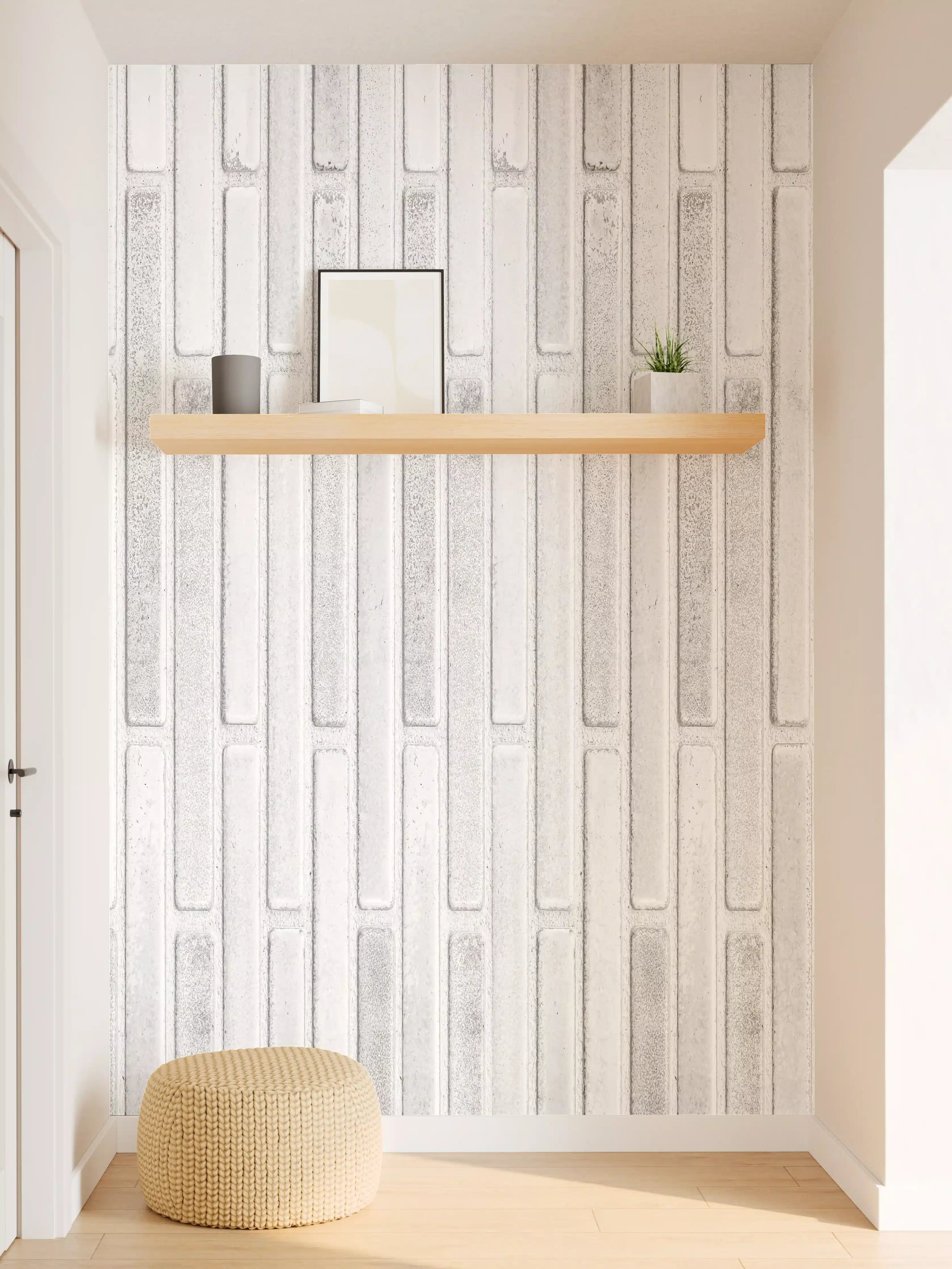 Wandverkleidung Flur - Panorama der weißen Steinwand mit Streifen Textur