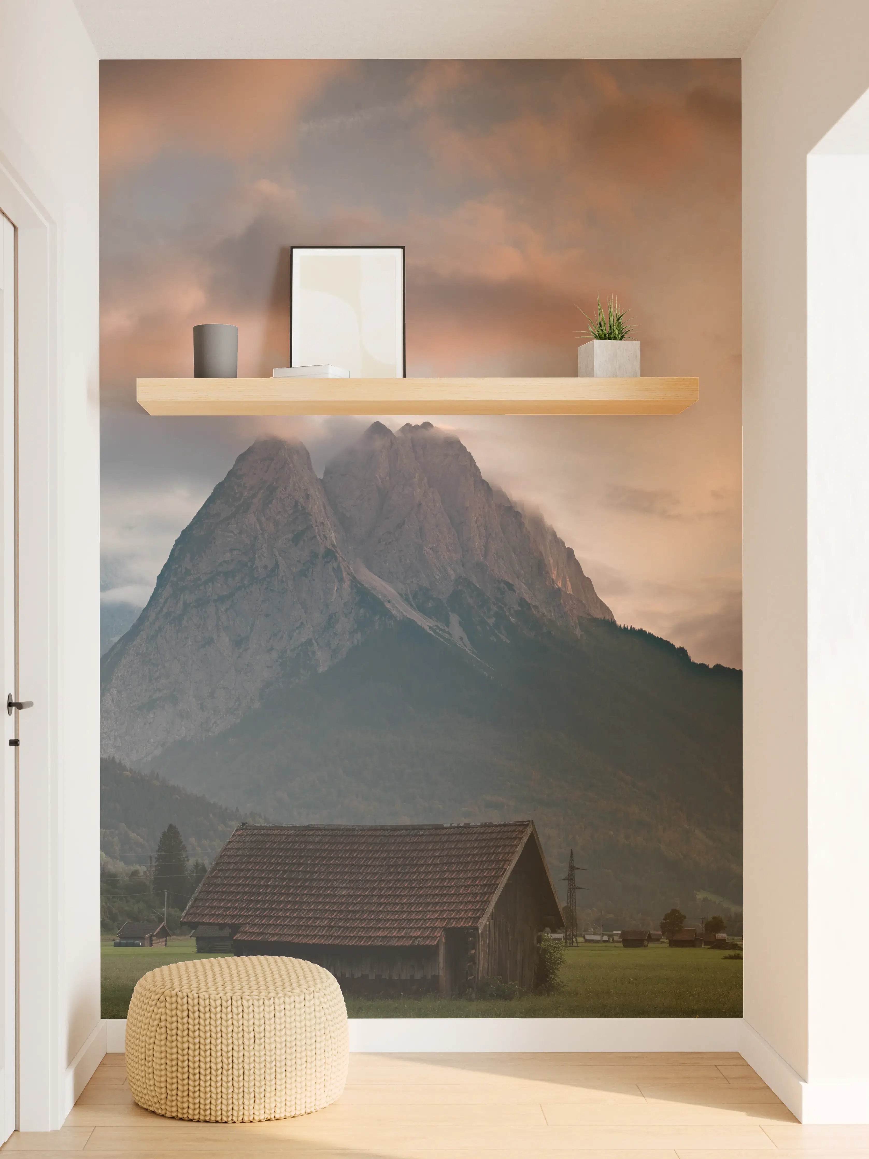 Wandverkleidung Flur - Panorama von der wolkenverhangenen Zugspitze