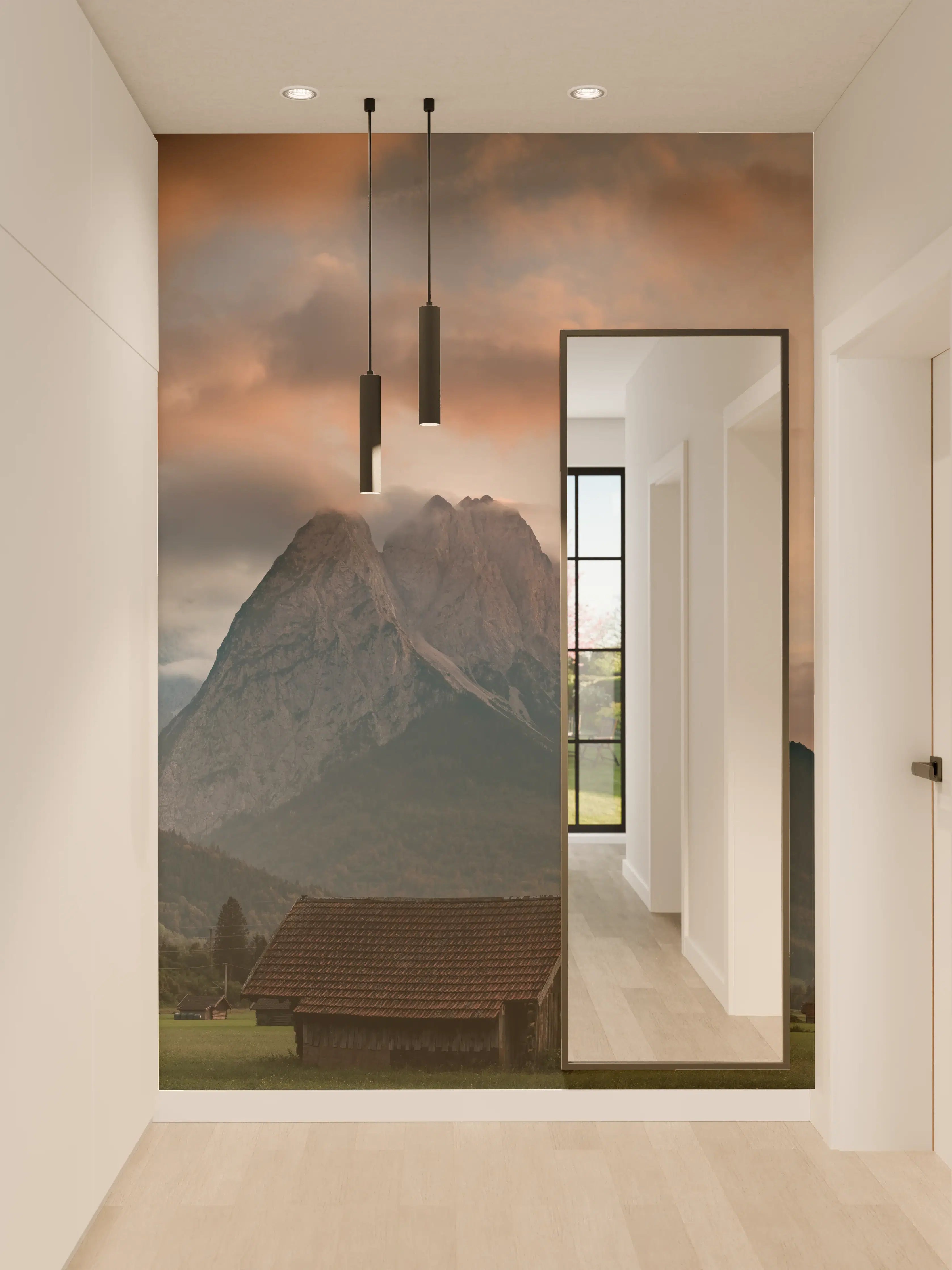 Wandverkleidung Flur - Panorama von der wolkenverhangenen Zugspitze