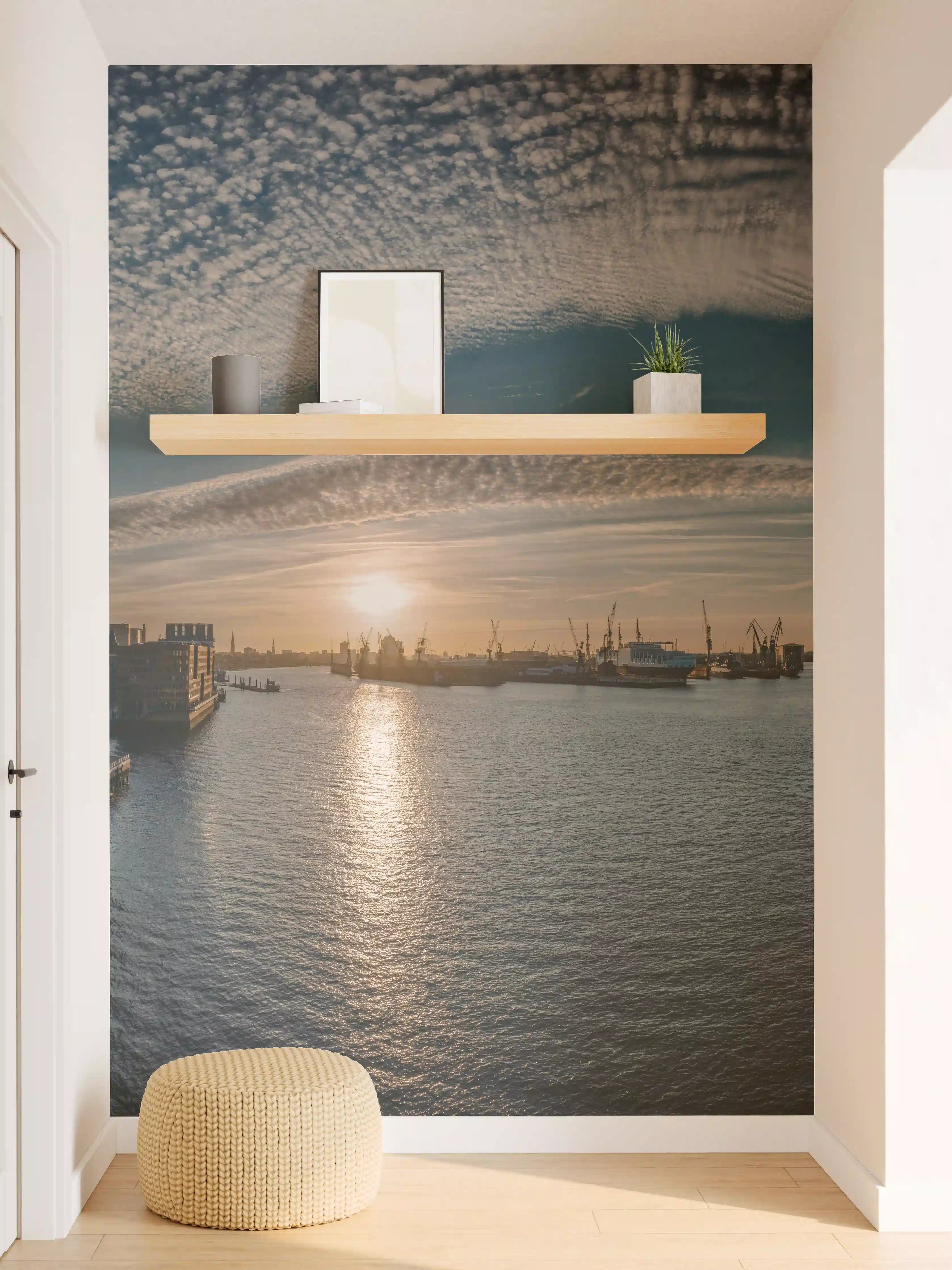 Wandverkleidung Flur - Panoramablick Hamburg bei Sonnenuntergang