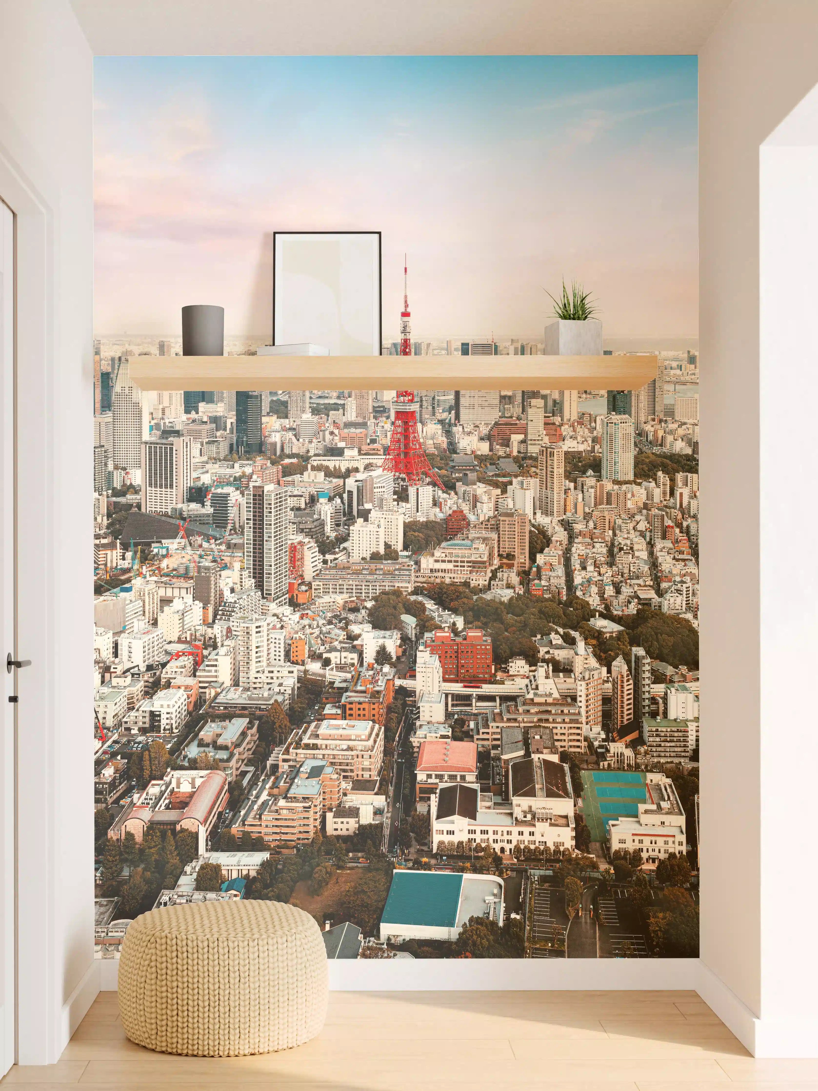 Wandverkleidung Flur - Panoramablick über Tokio mit Tokyo Tower