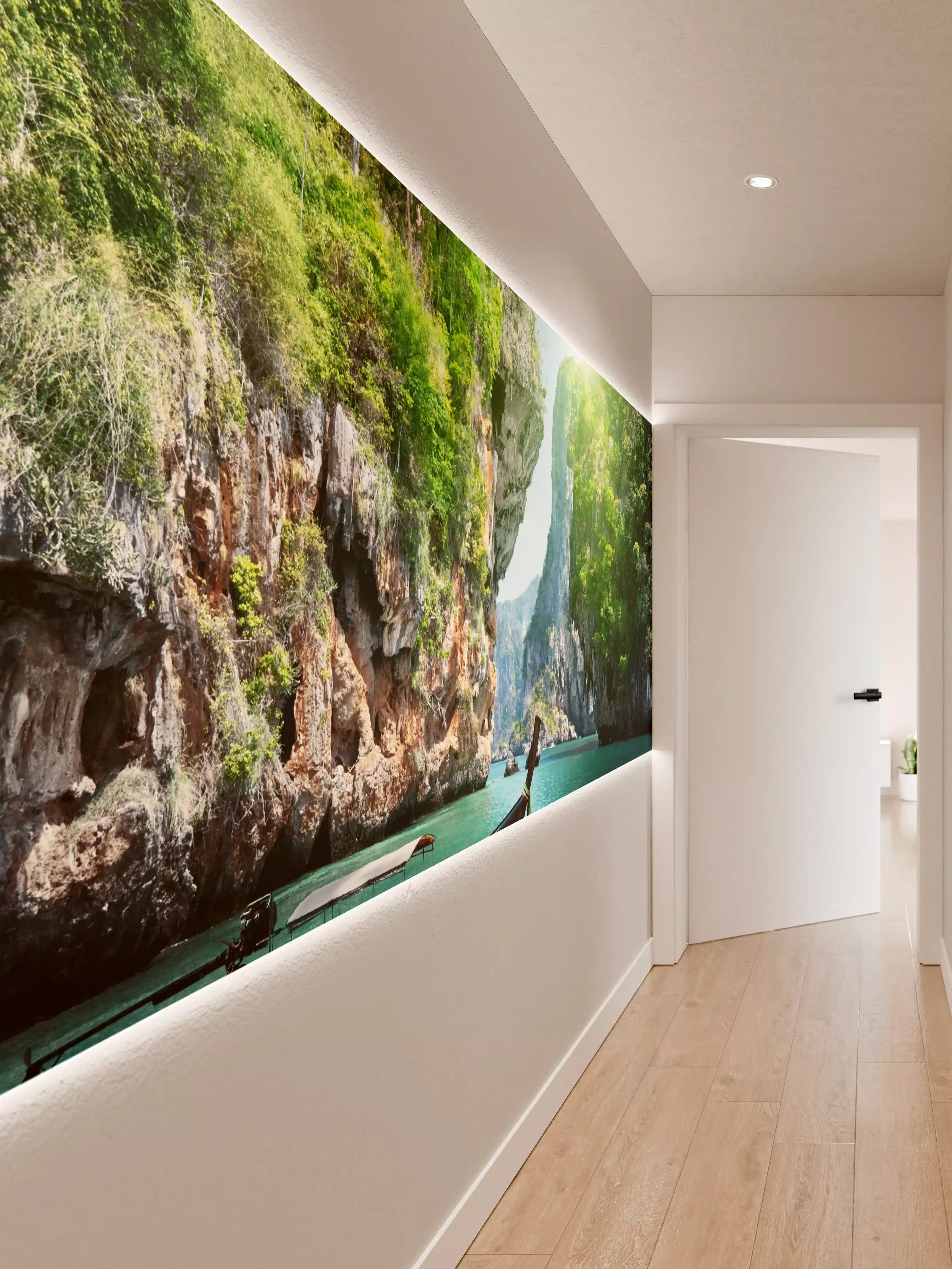 Wandverkleidung Flur - Paradiesische Flusslandschaft mit Boot