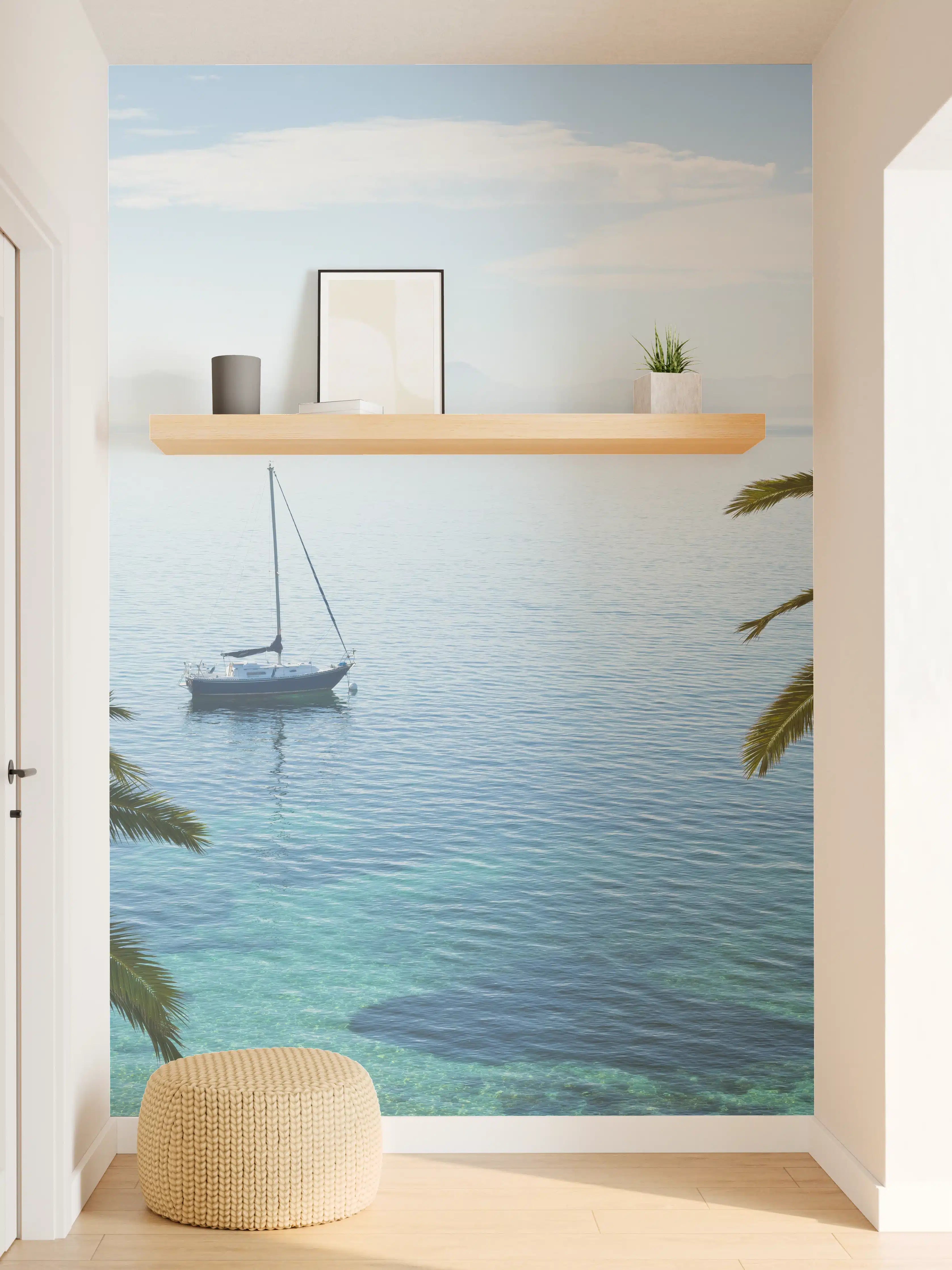 Wandverkleidung Flur - Paradiesische Yacht vor Palmen