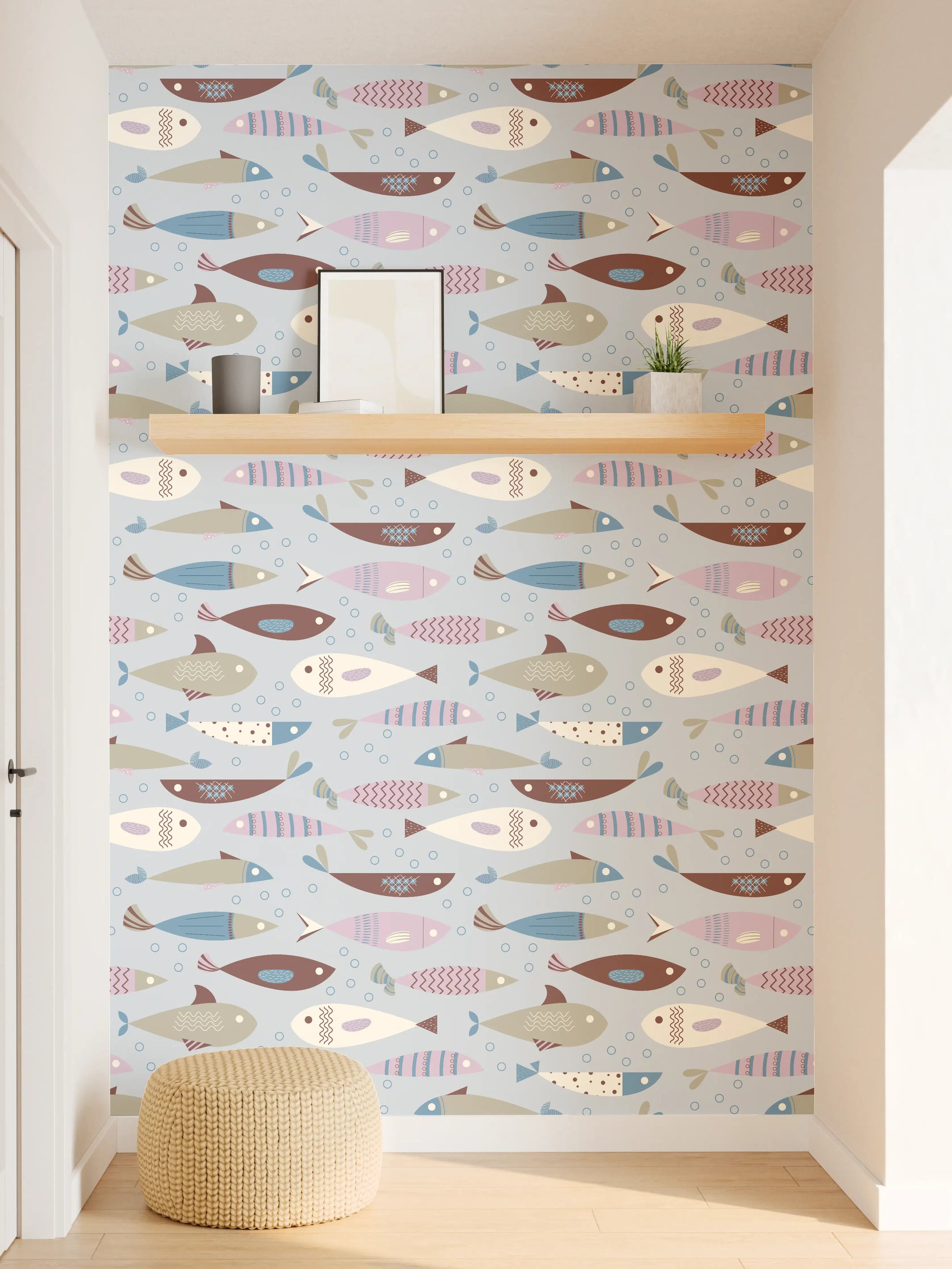 Wandverkleidung Flur - Pastell-Fischmuster Blau Beige