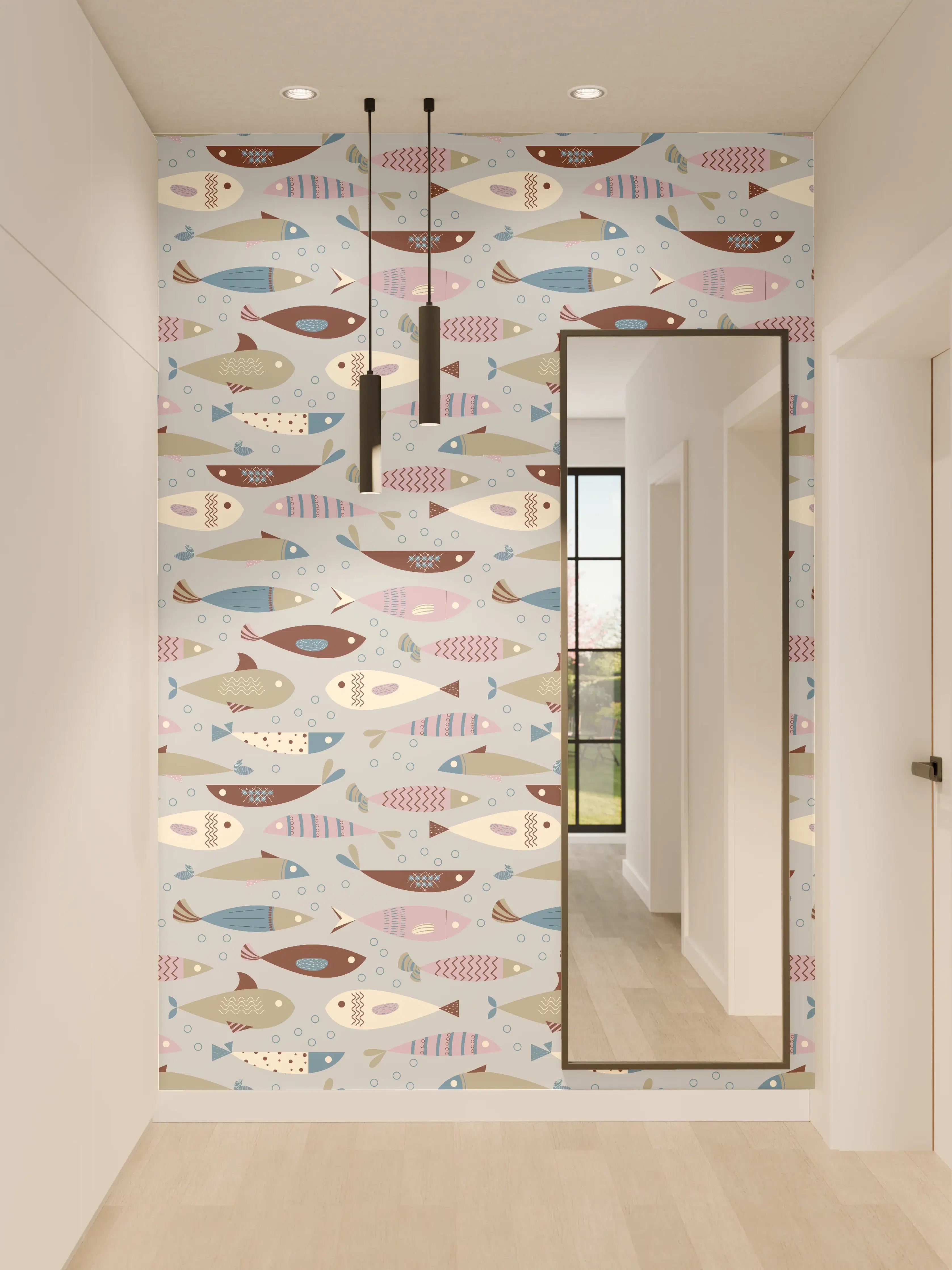 Wandverkleidung Flur - Pastell-Fischmuster Blau Beige
