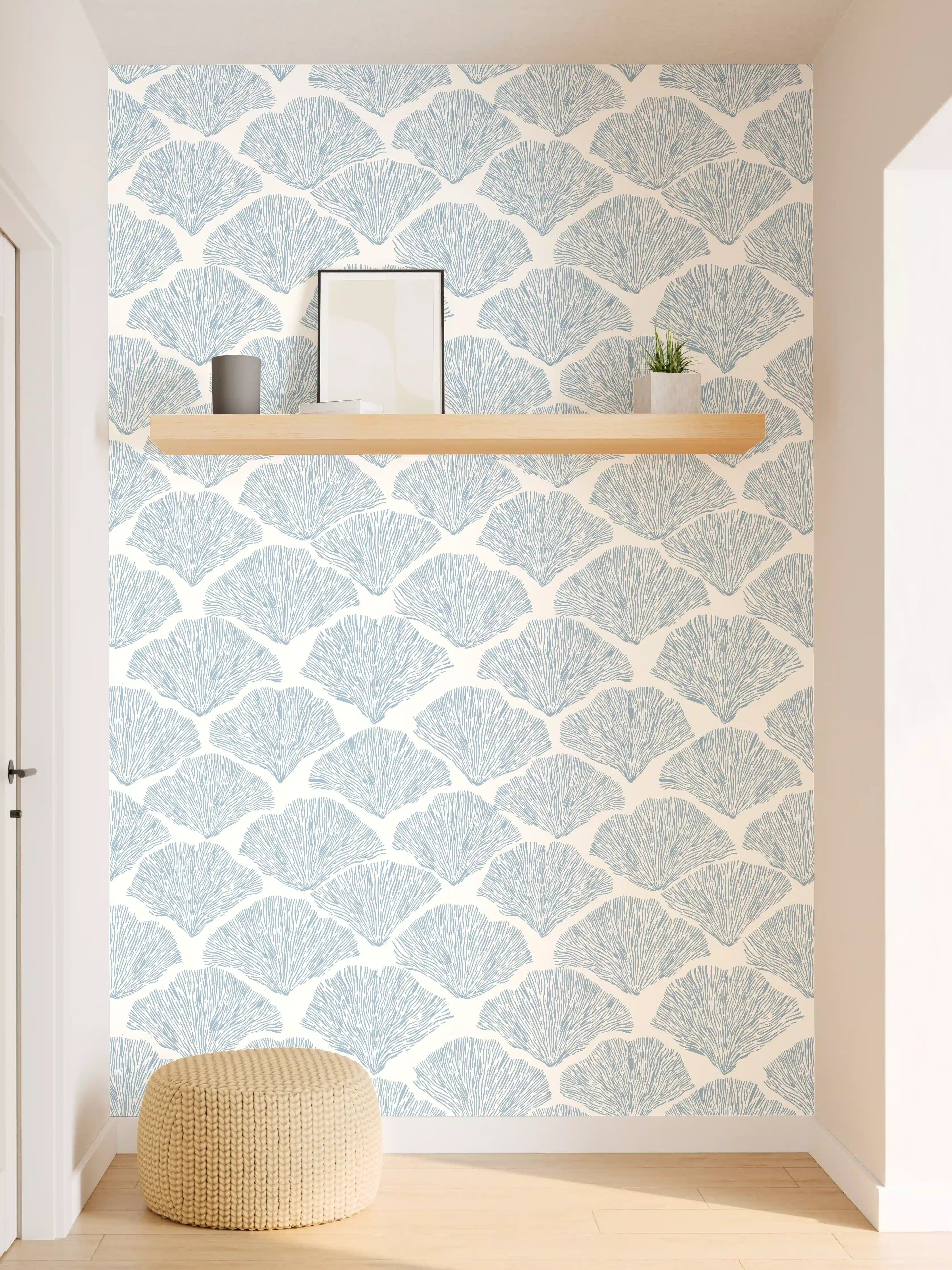 Wandverkleidung Flur - Pastellblaues Korallenfächer-Muster