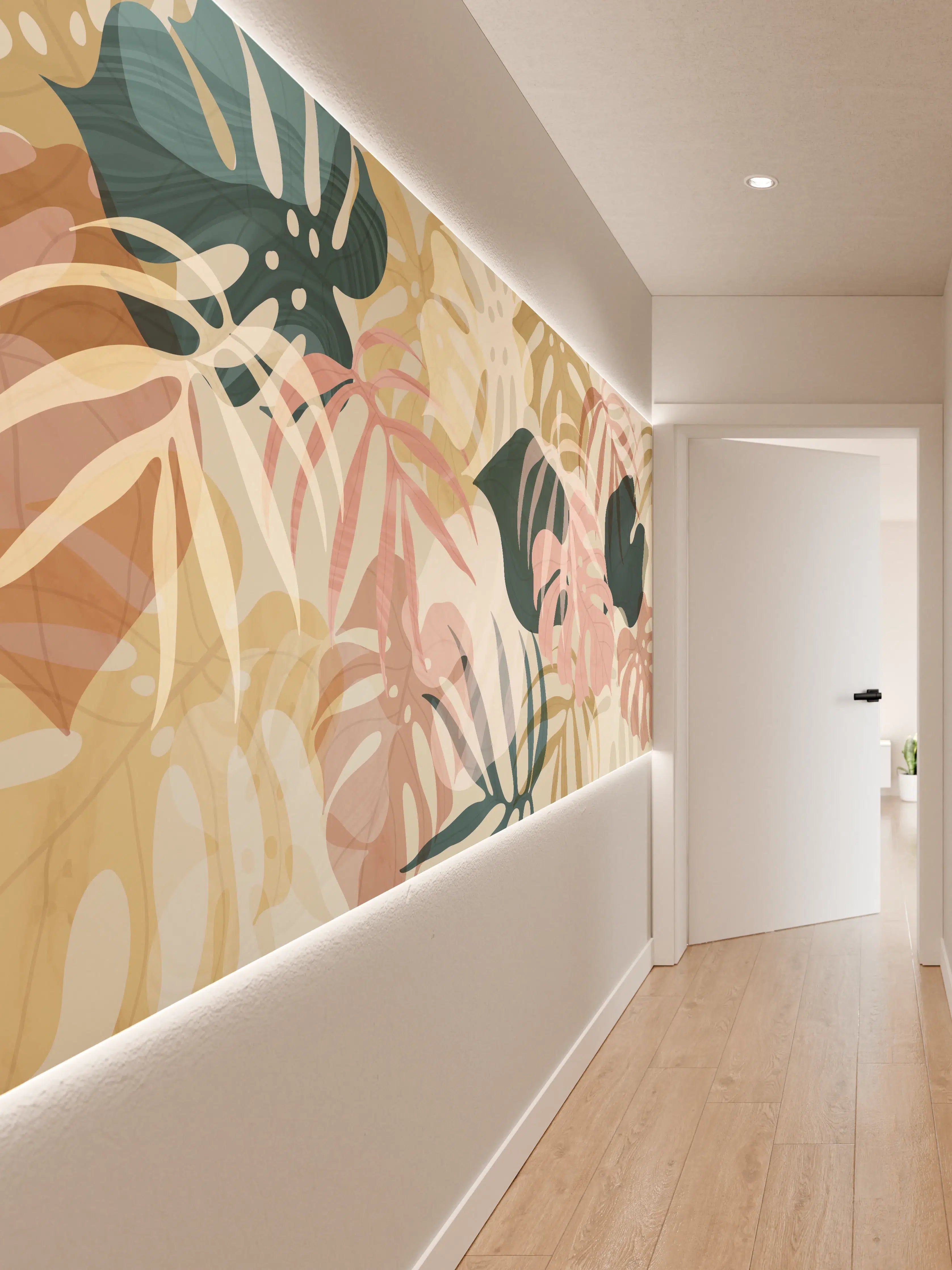 Wandverkleidung Flur - Pastellfarbene Blumenmuster Tapete