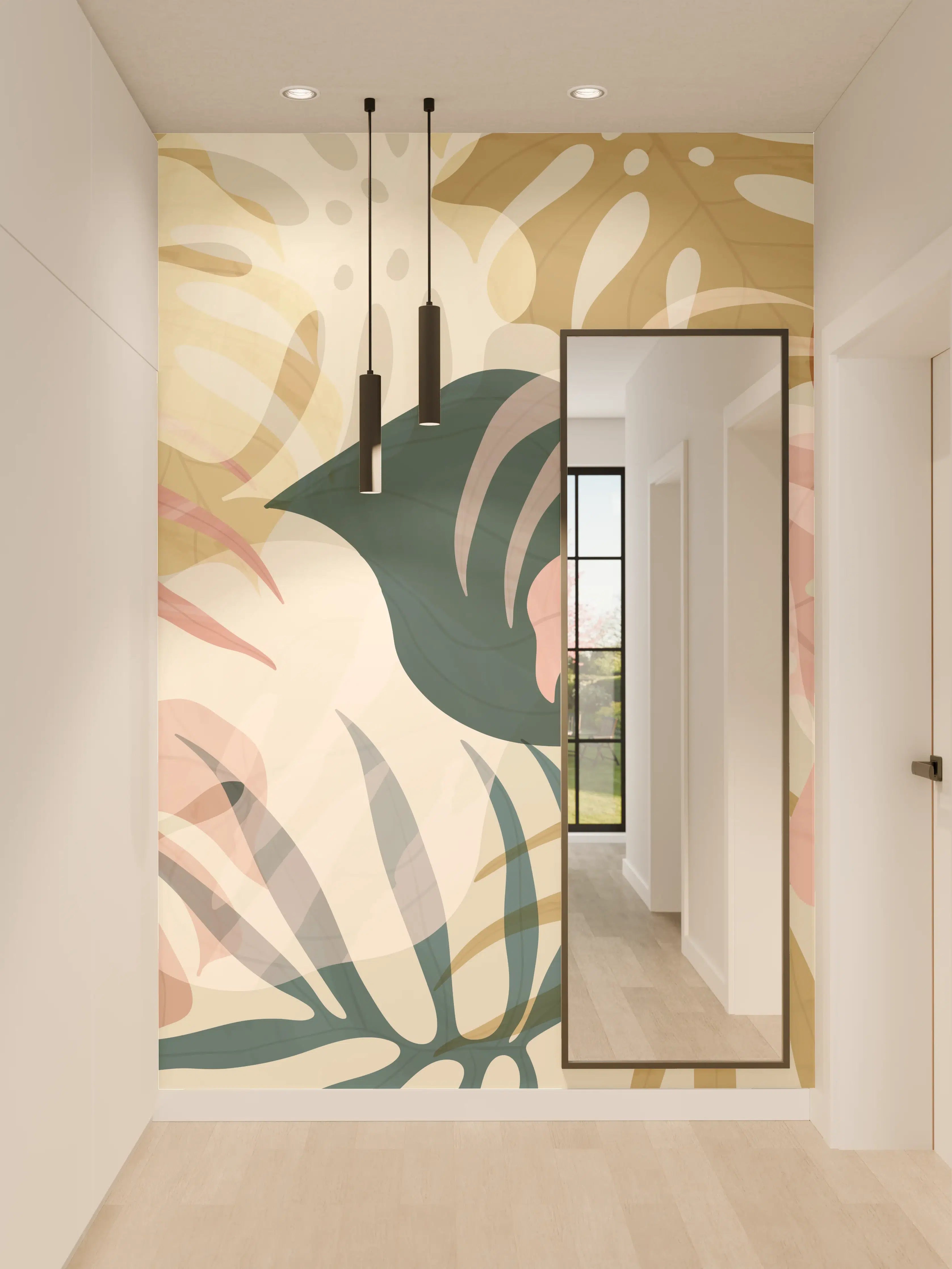 Wandverkleidung Flur - Pastellfarbene Blumenmuster Tapete