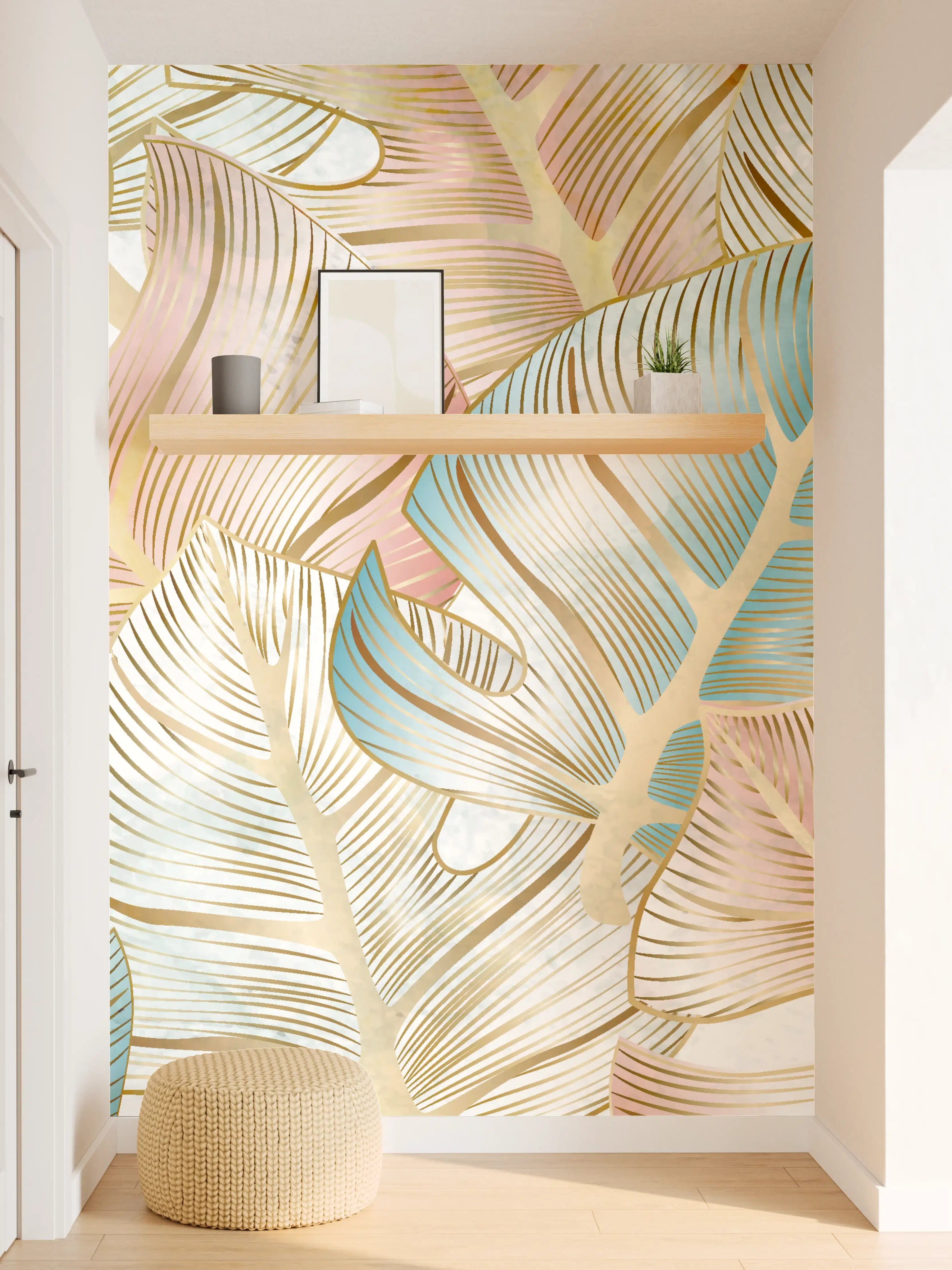 Wandverkleidung Flur - Pastellfarbenes Blattmuster Design