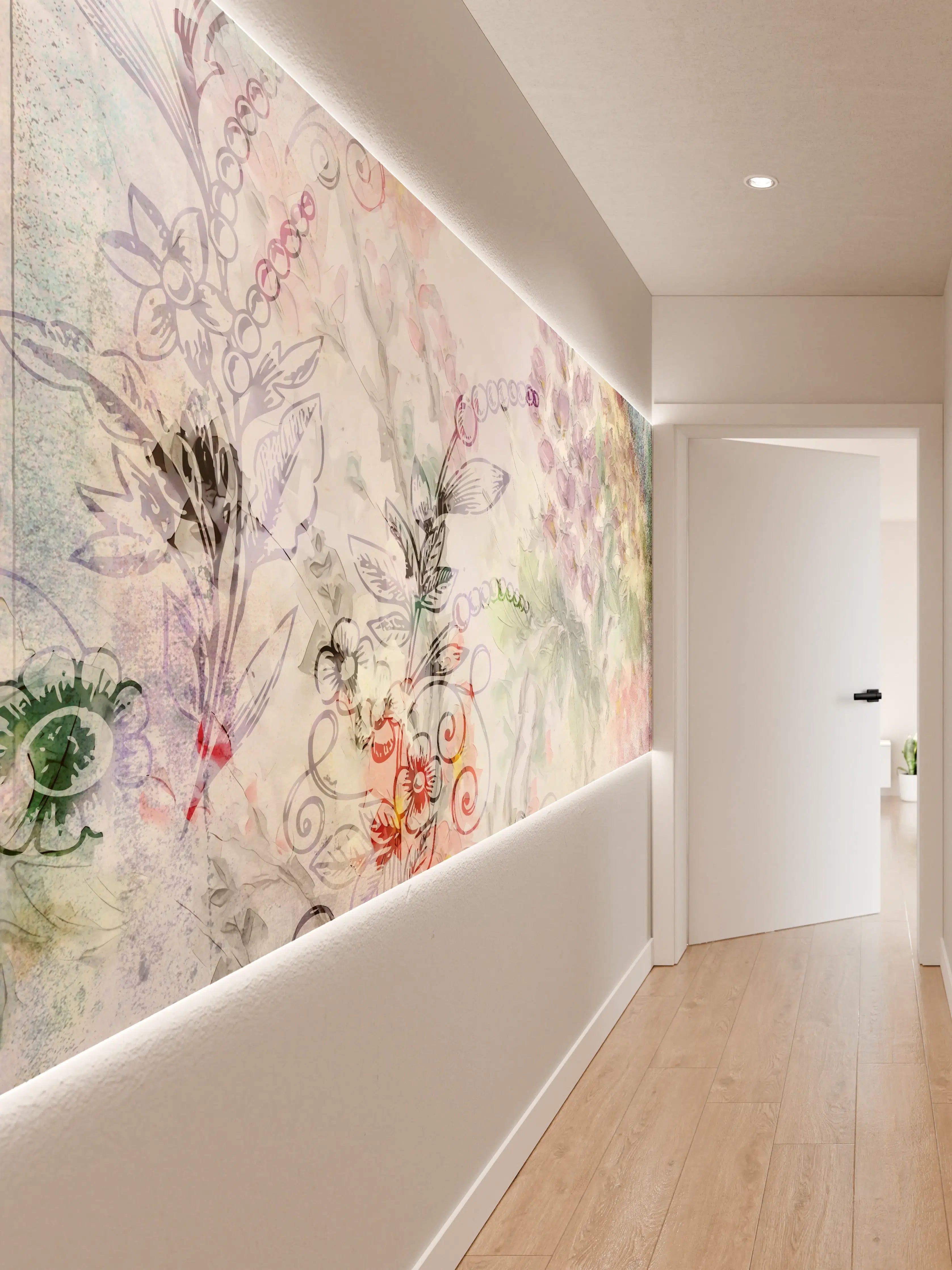 Wandverkleidung Flur - Pastellfarbenes Blumen- und Natur-Motiv
