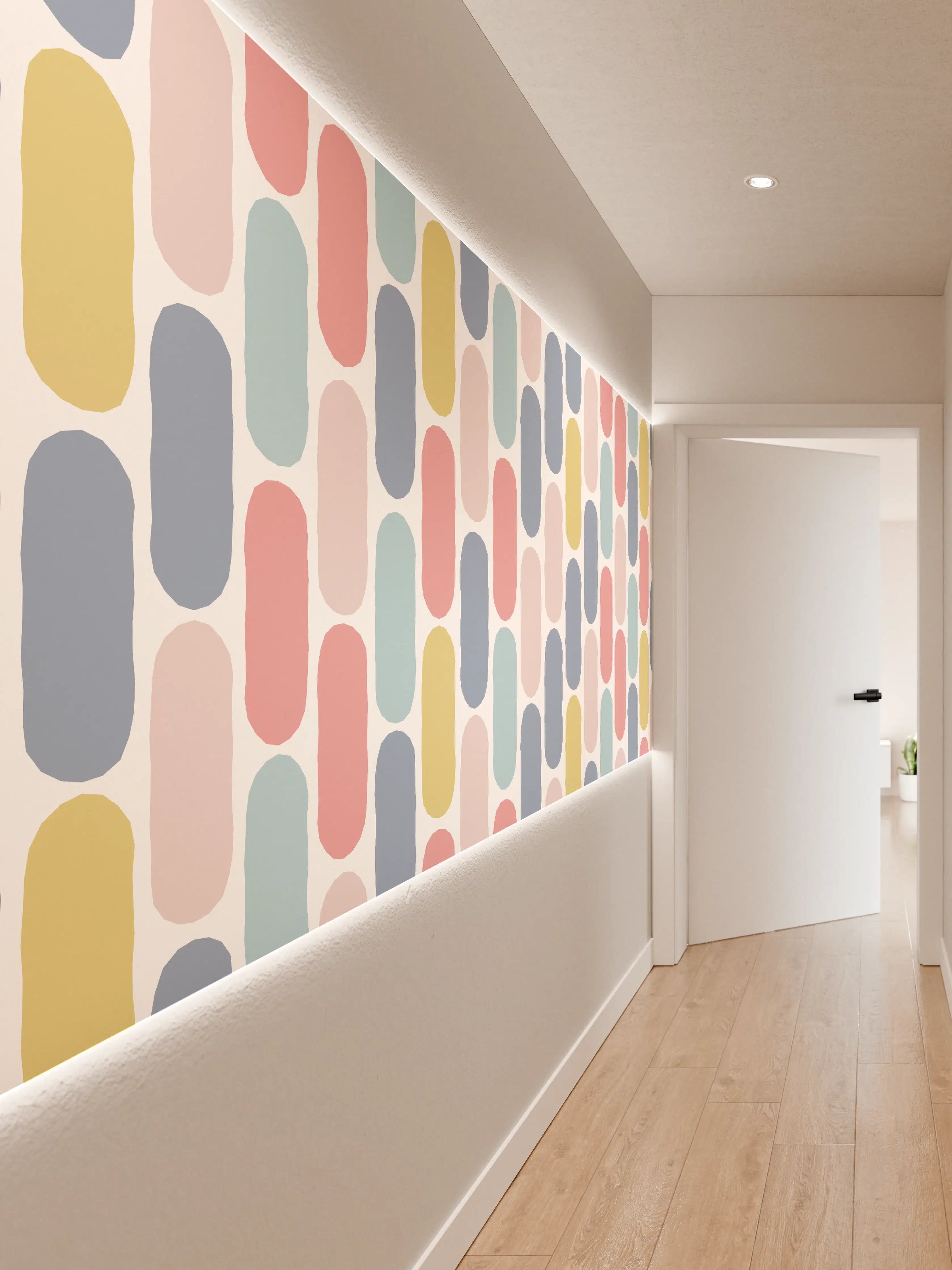 Wandverkleidung Flur - Pastellfarbenes Rautenmuster Design