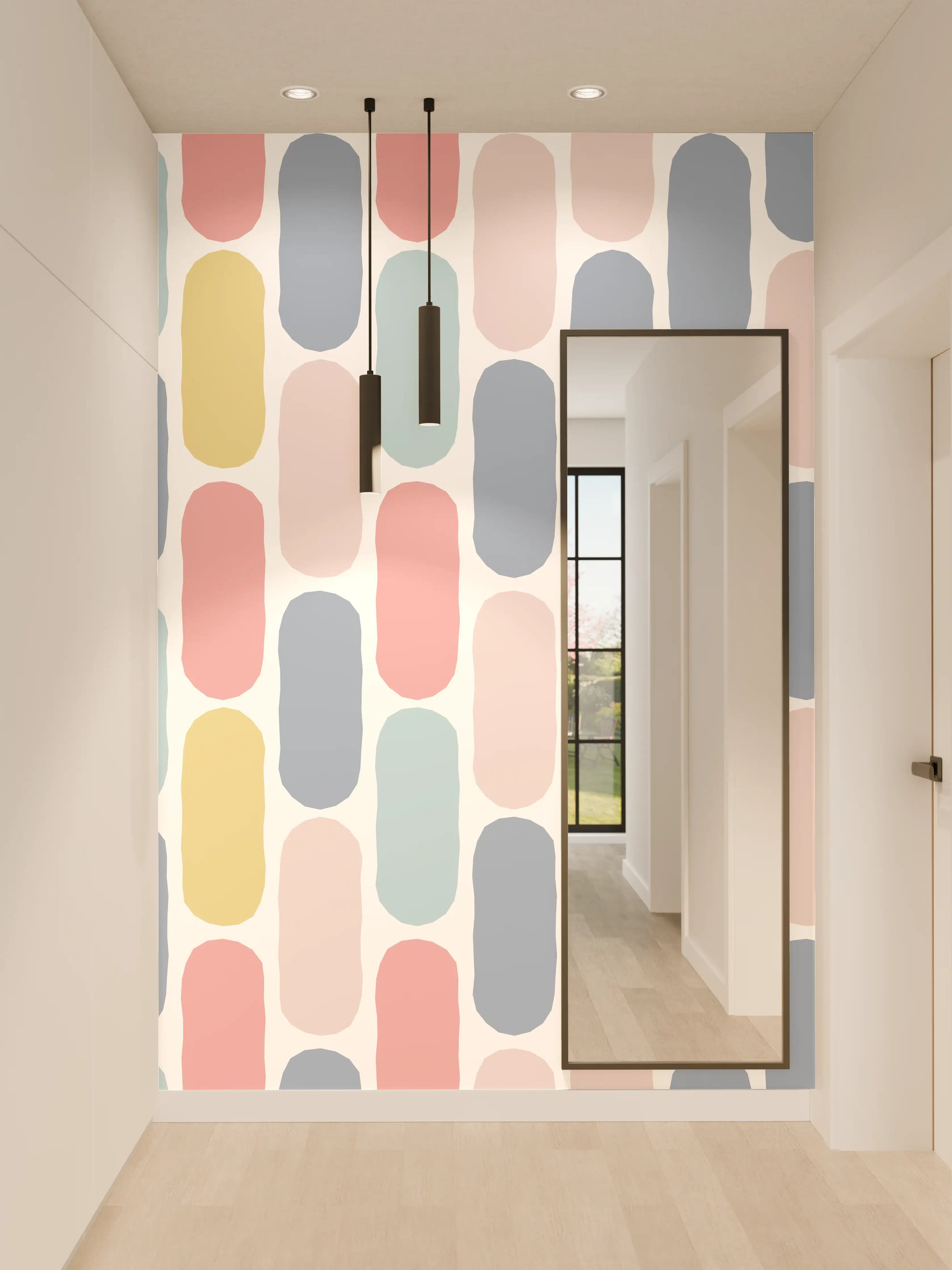 Wandverkleidung Flur - Pastellfarbenes Rautenmuster Design