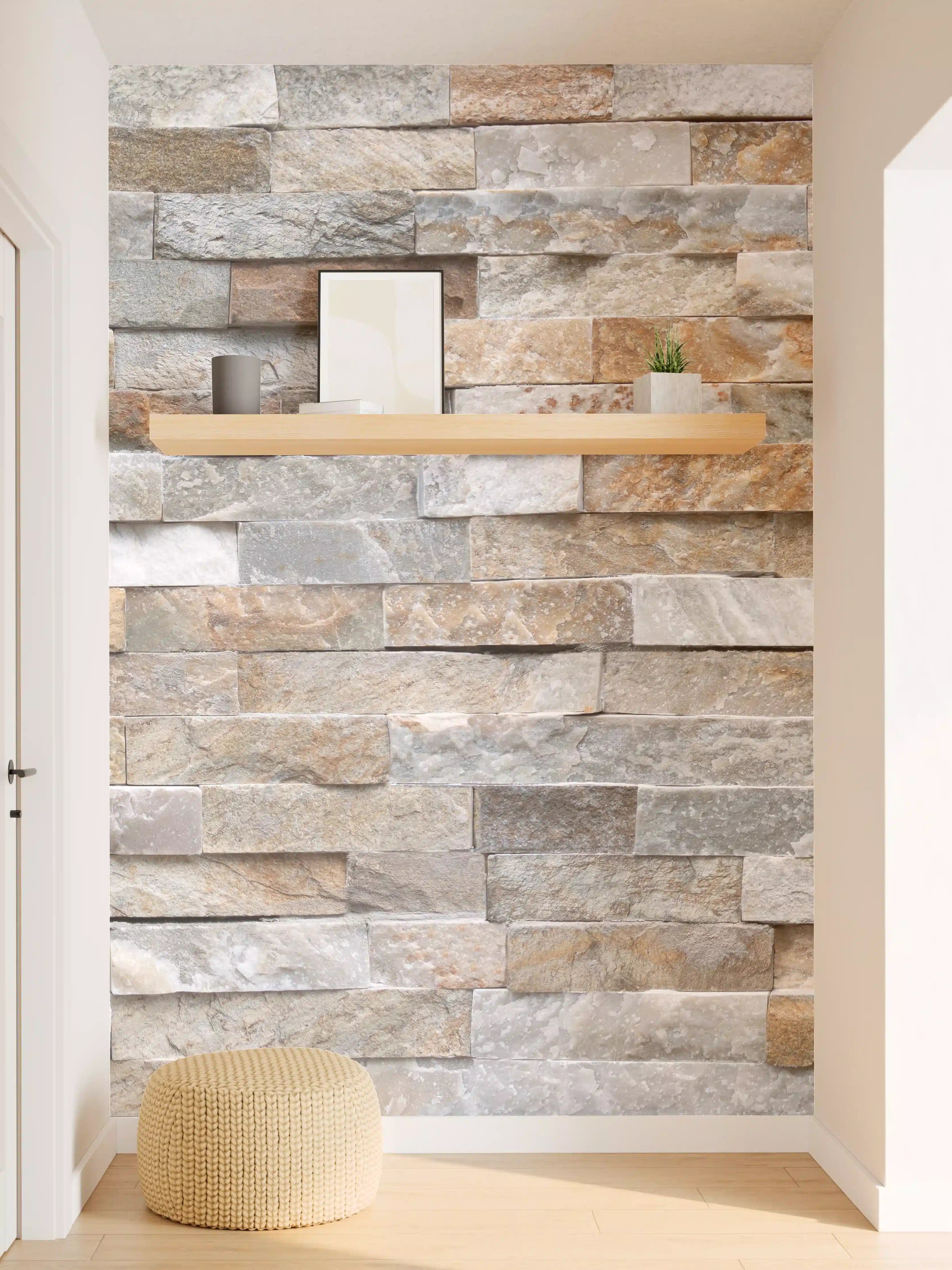 Wandverkleidung Flur - Pastellfarbige Steinmauer