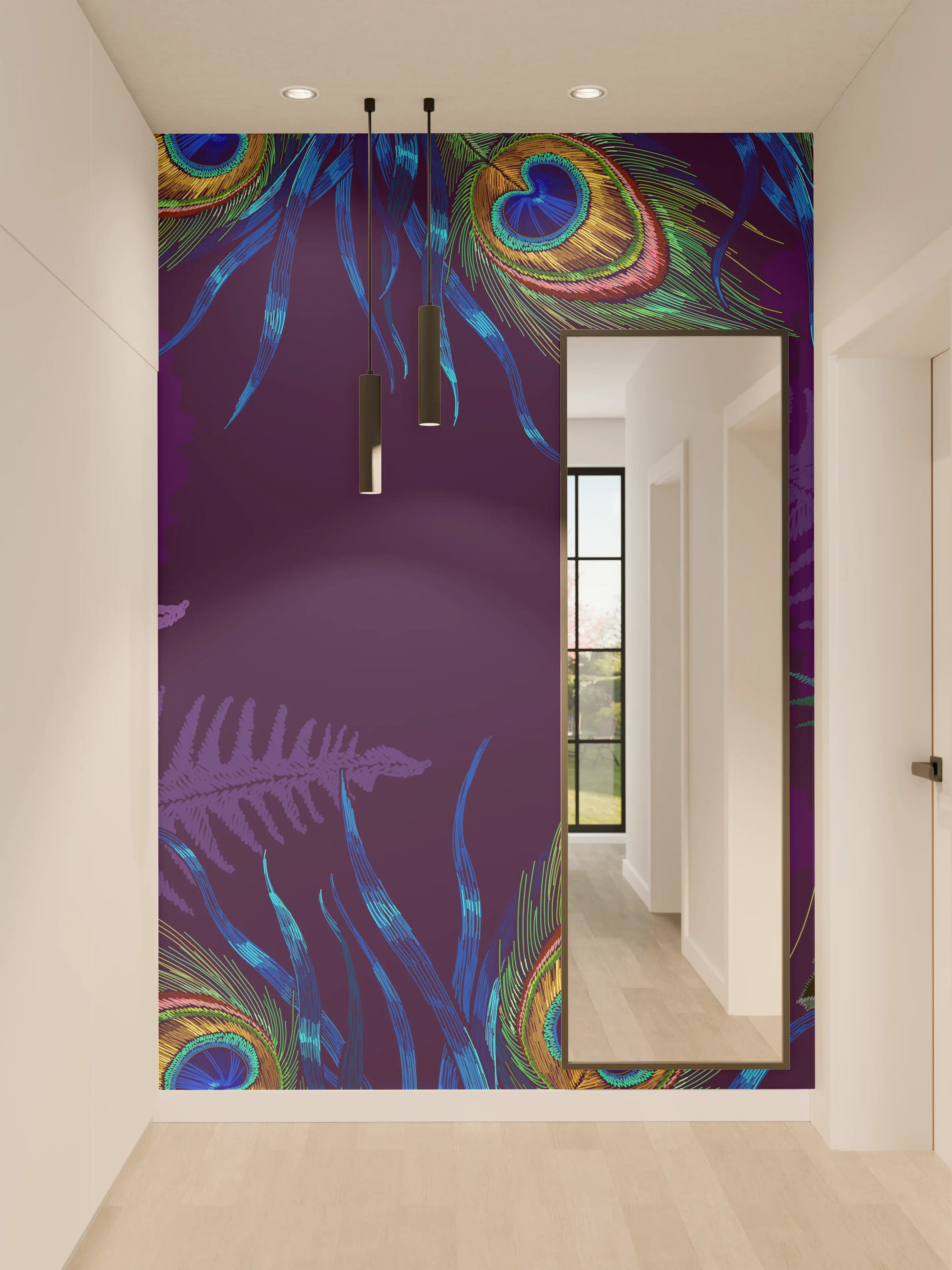 Wandverkleidung Flur - Pfauen Stickerei Kunst