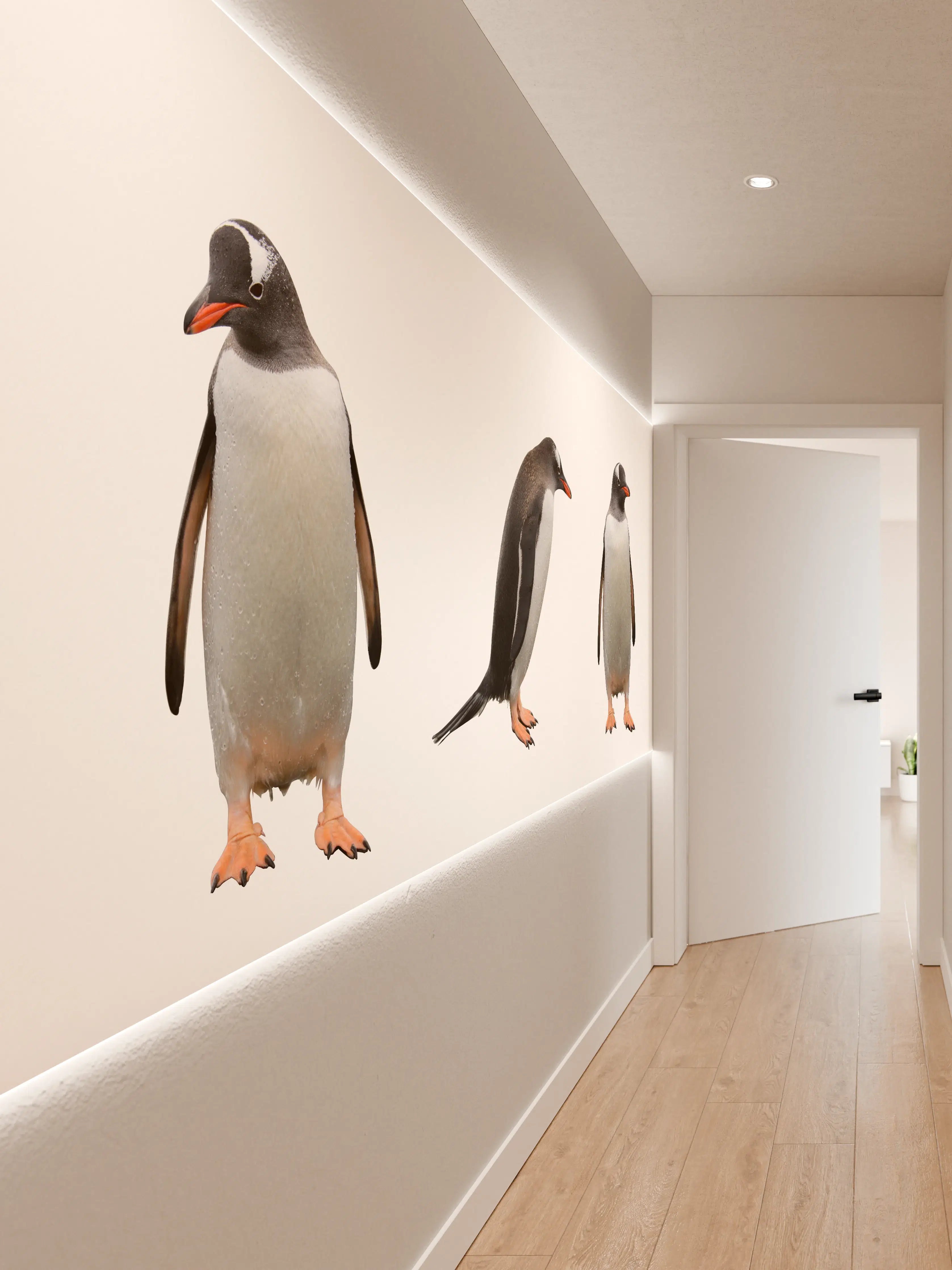 Wandverkleidung Flur - Pinguine auf weißem Hintergrund