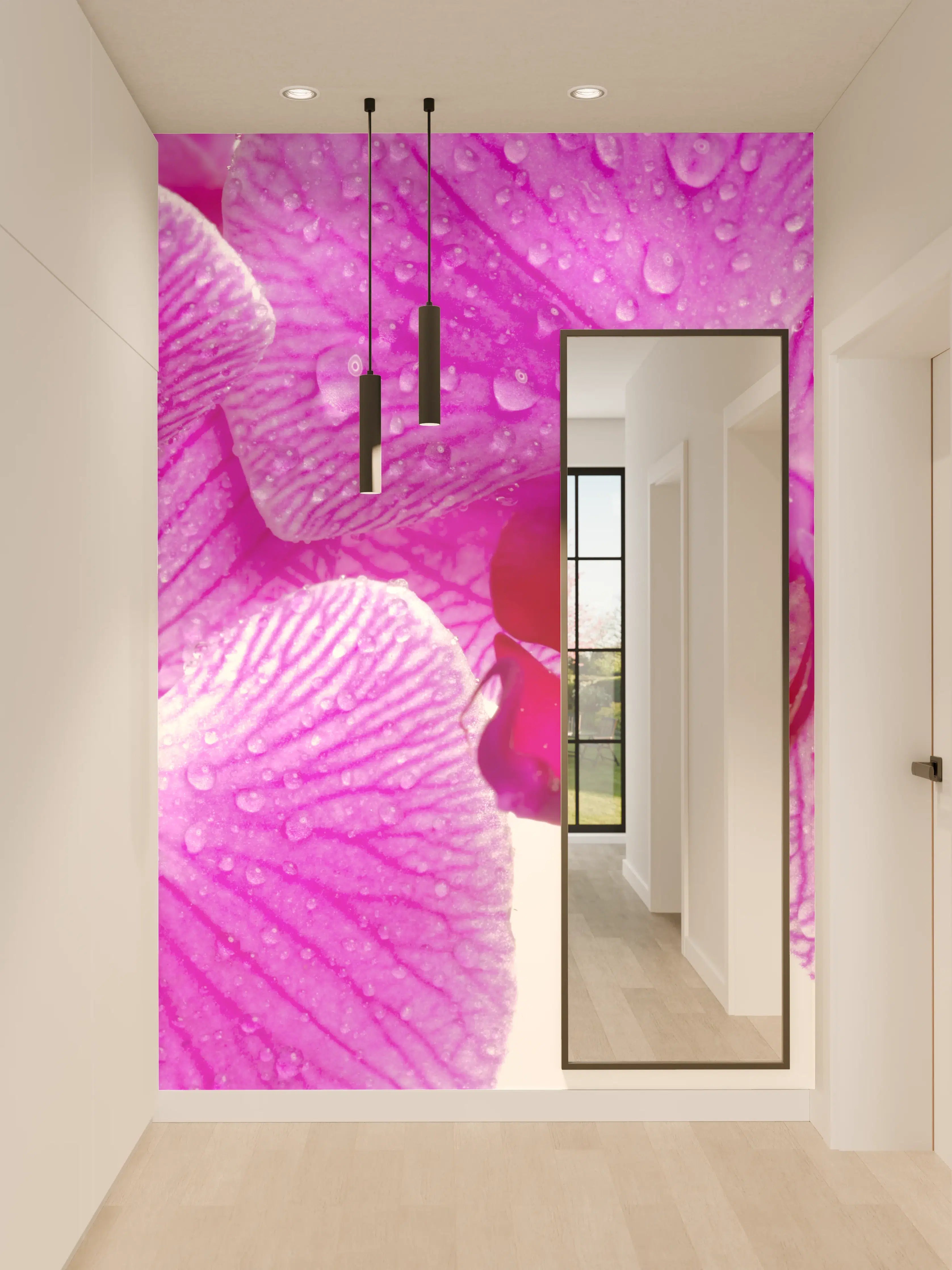 Wandverkleidung Flur - Pinke Orchideen