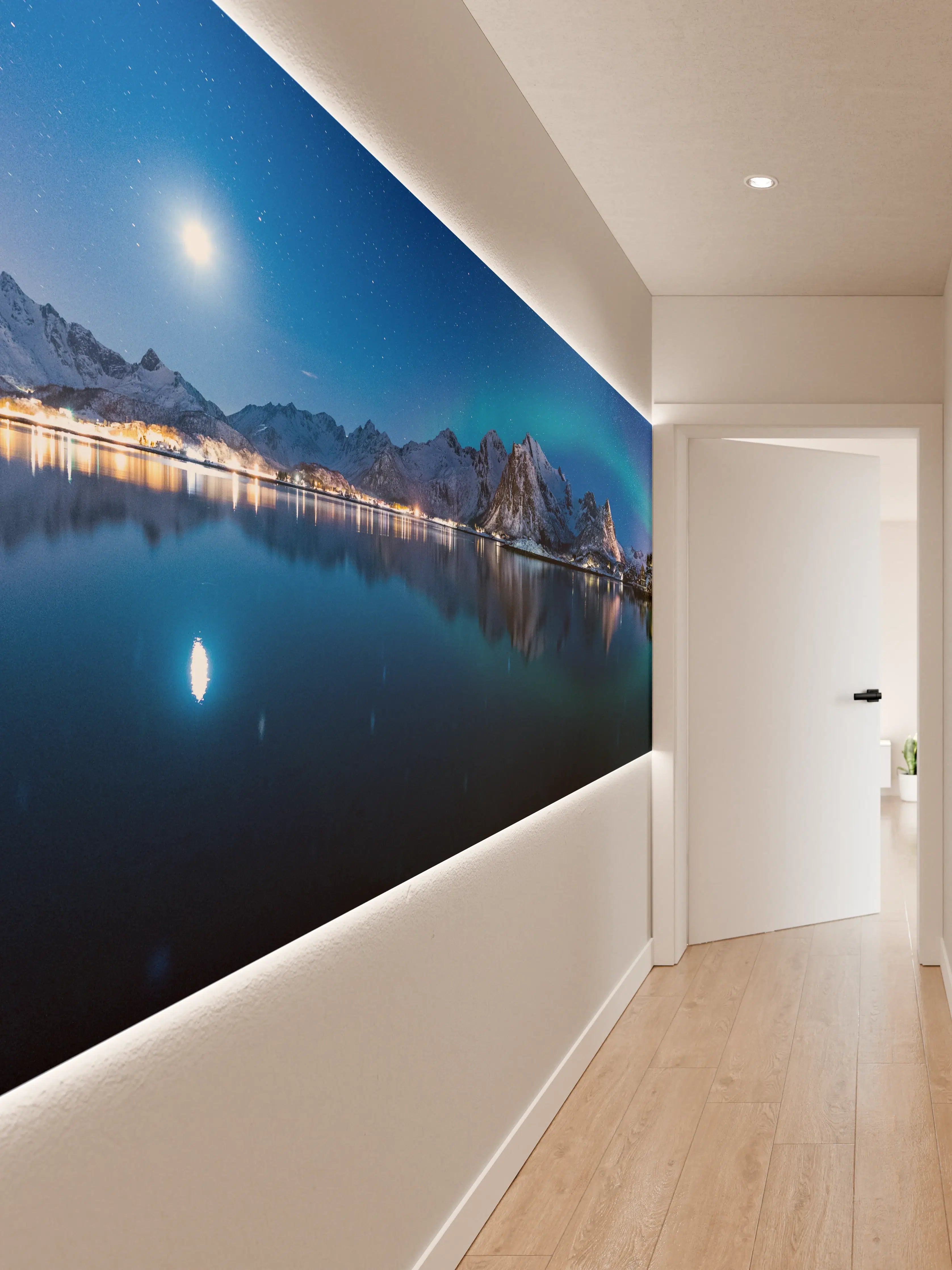 Wandverkleidung Flur - Polarlichter am Himmel von Norwegen