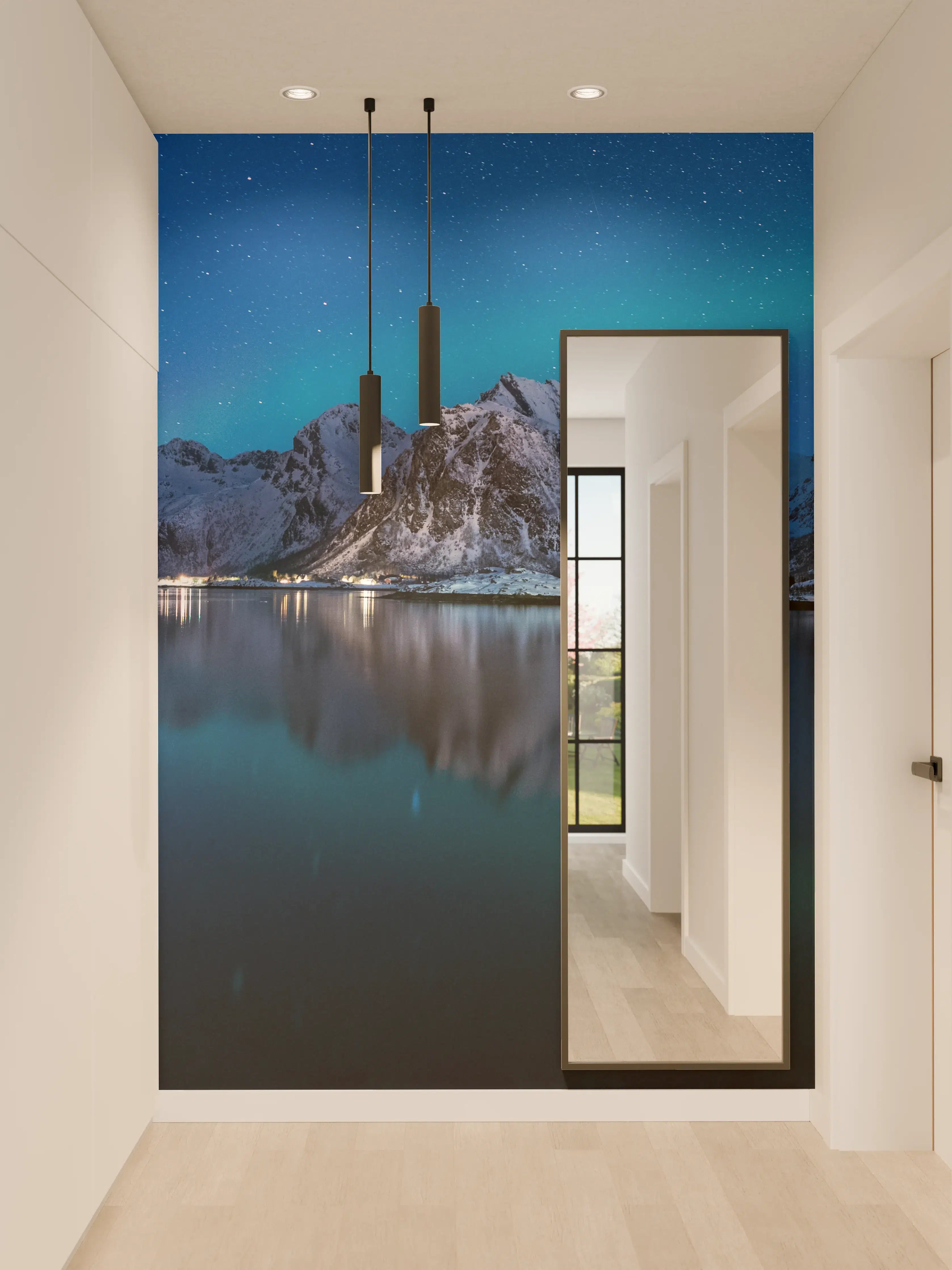 Wandverkleidung Flur - Polarlichter am Himmel von Norwegen