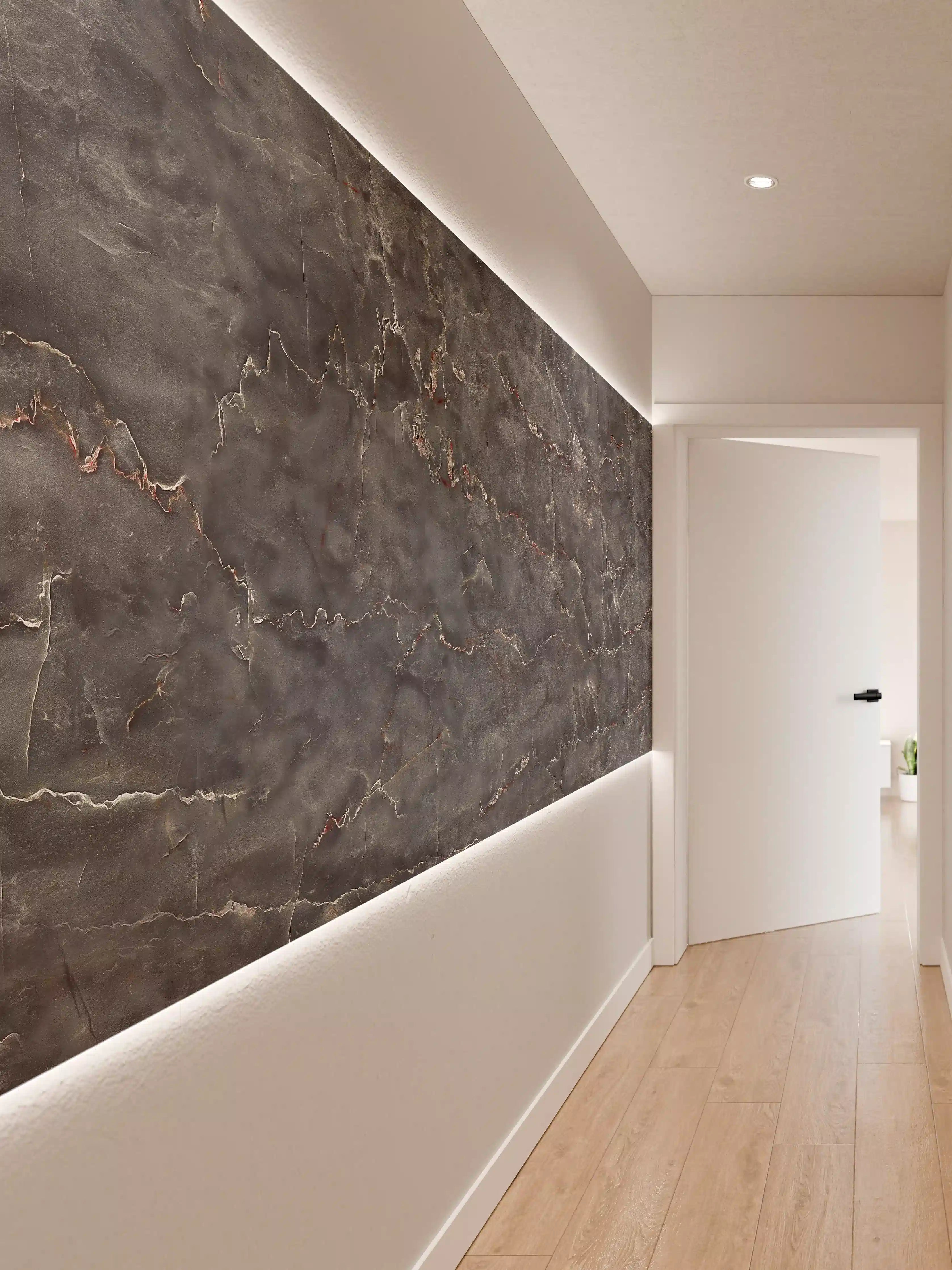 Wandverkleidung Flur - Polierter Onyxmarmor mit Adern